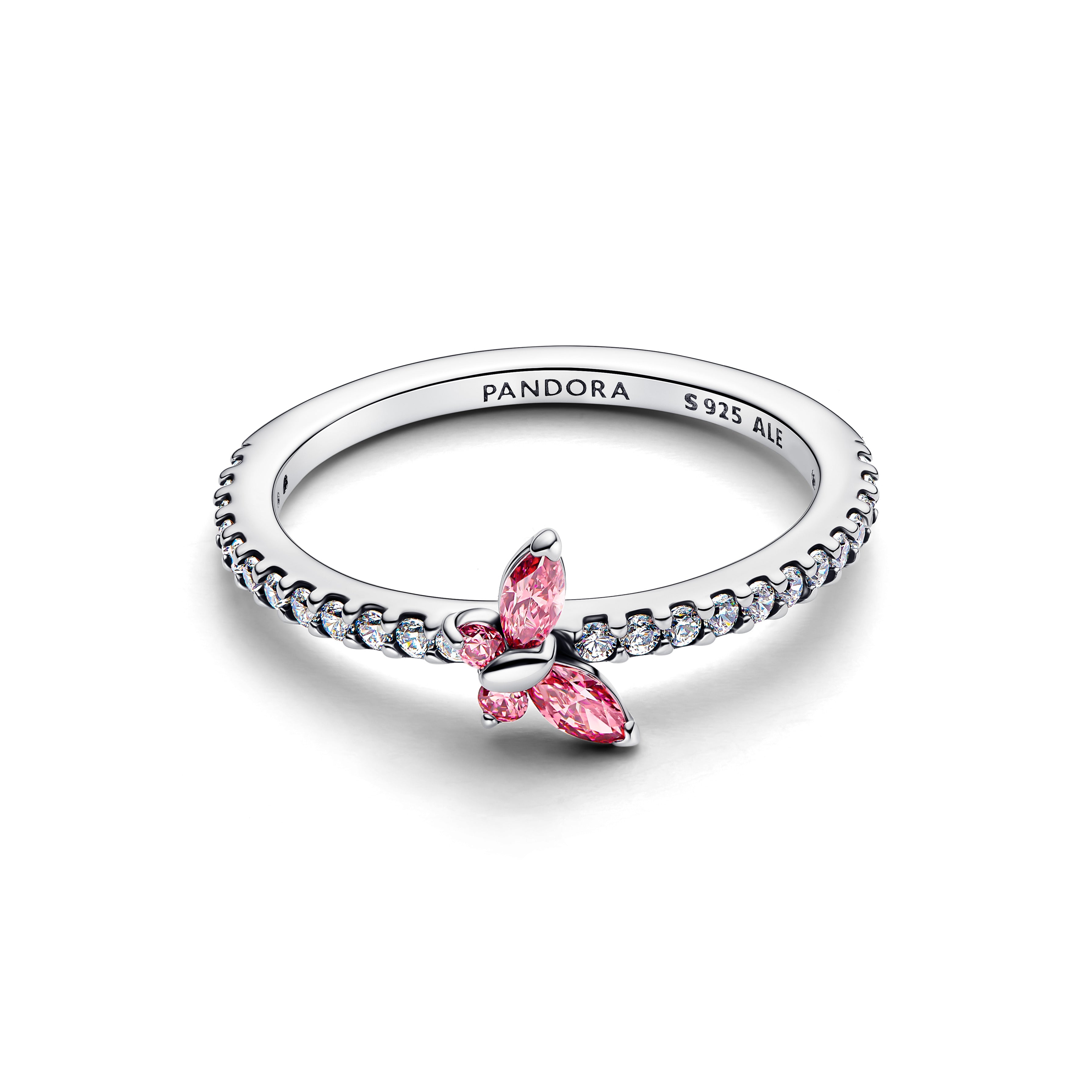 Butterfly Sterling Silver Ring With Fancy Pink And Clear Cubic Zirconia