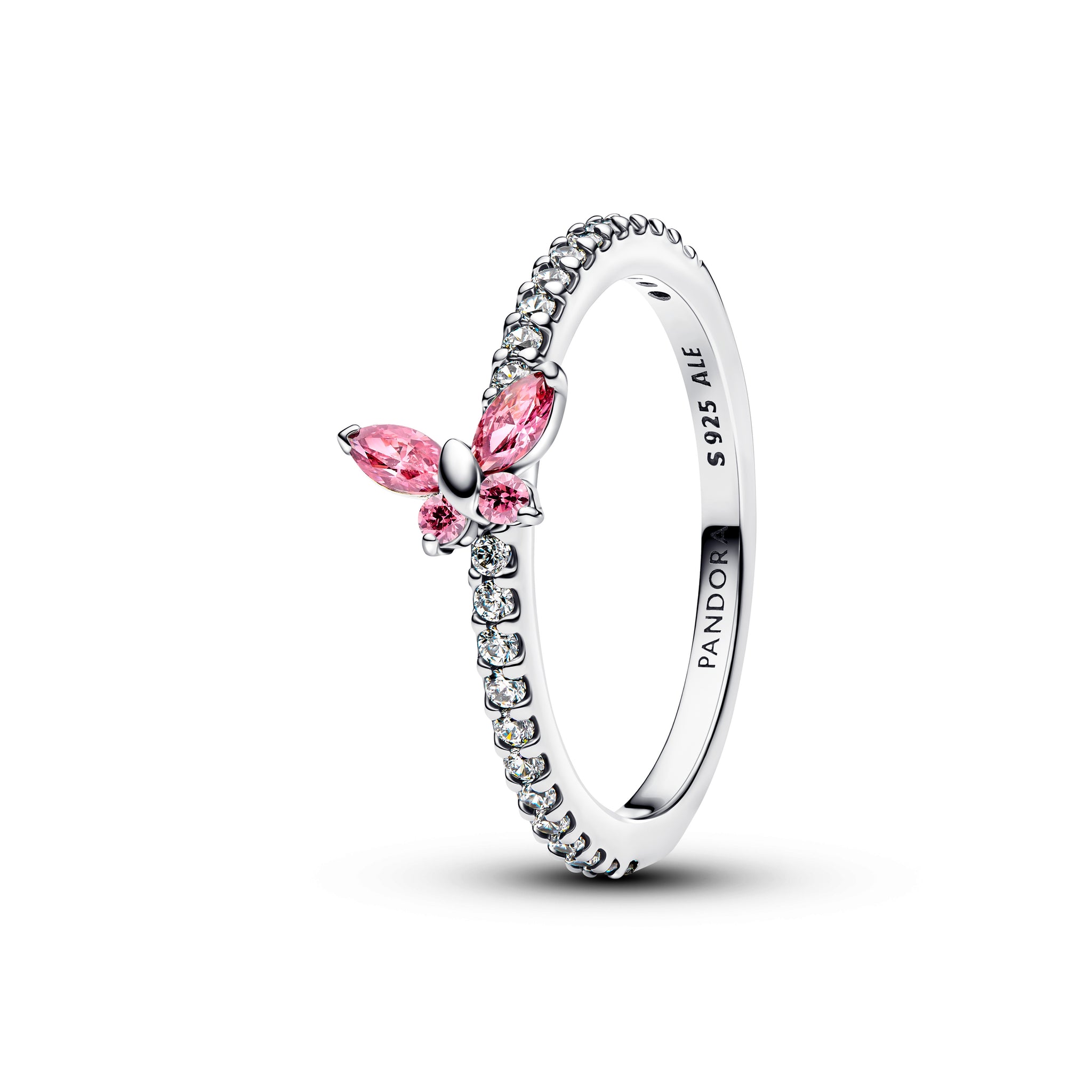 Butterfly Sterling Silver Ring With Fancy Pink And Clear Cubic Zirconia