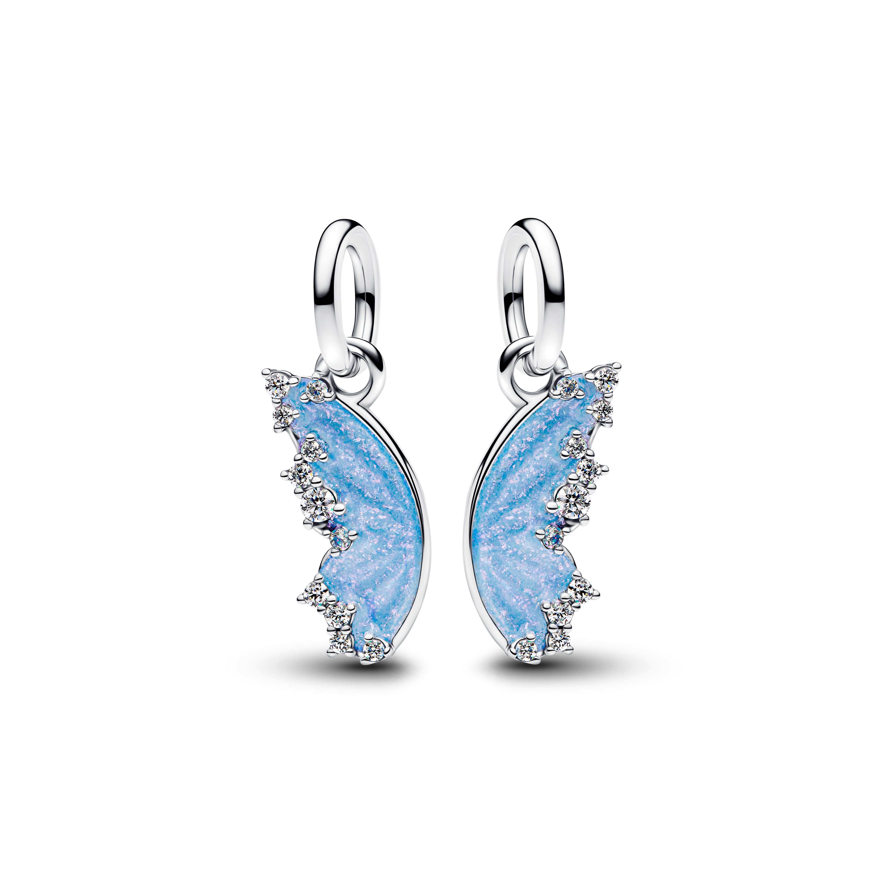 Butterfly Sterling Silver Splittable Dangle With Clear Cubic Zirconia And Shimmering Enamel