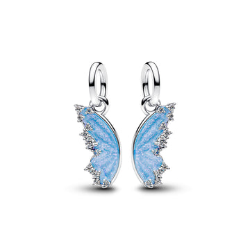 Butterfly Sterling Silver Splittable Dangle With Clear Cubic Zirconia And Shimmering Enamel