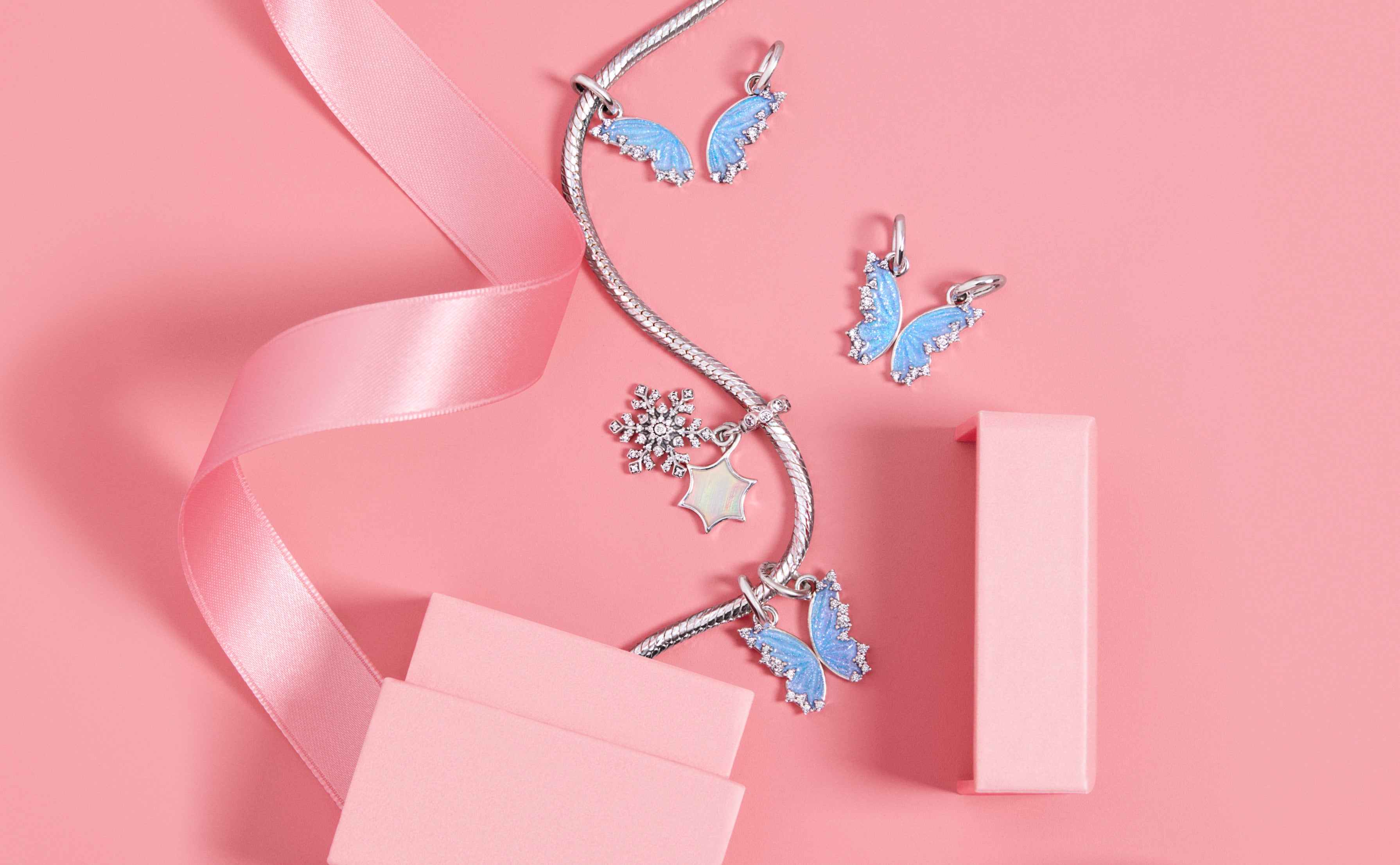 Butterfly Sterling Silver Splittable Dangle With Clear Cubic Zirconia And Shimmering Enamel