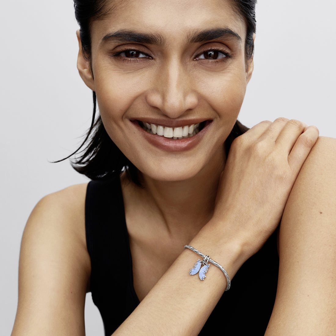 Butterfly Sterling Silver Splittable Dangle With Clear Cubic Zirconia And Shimmering Enamel