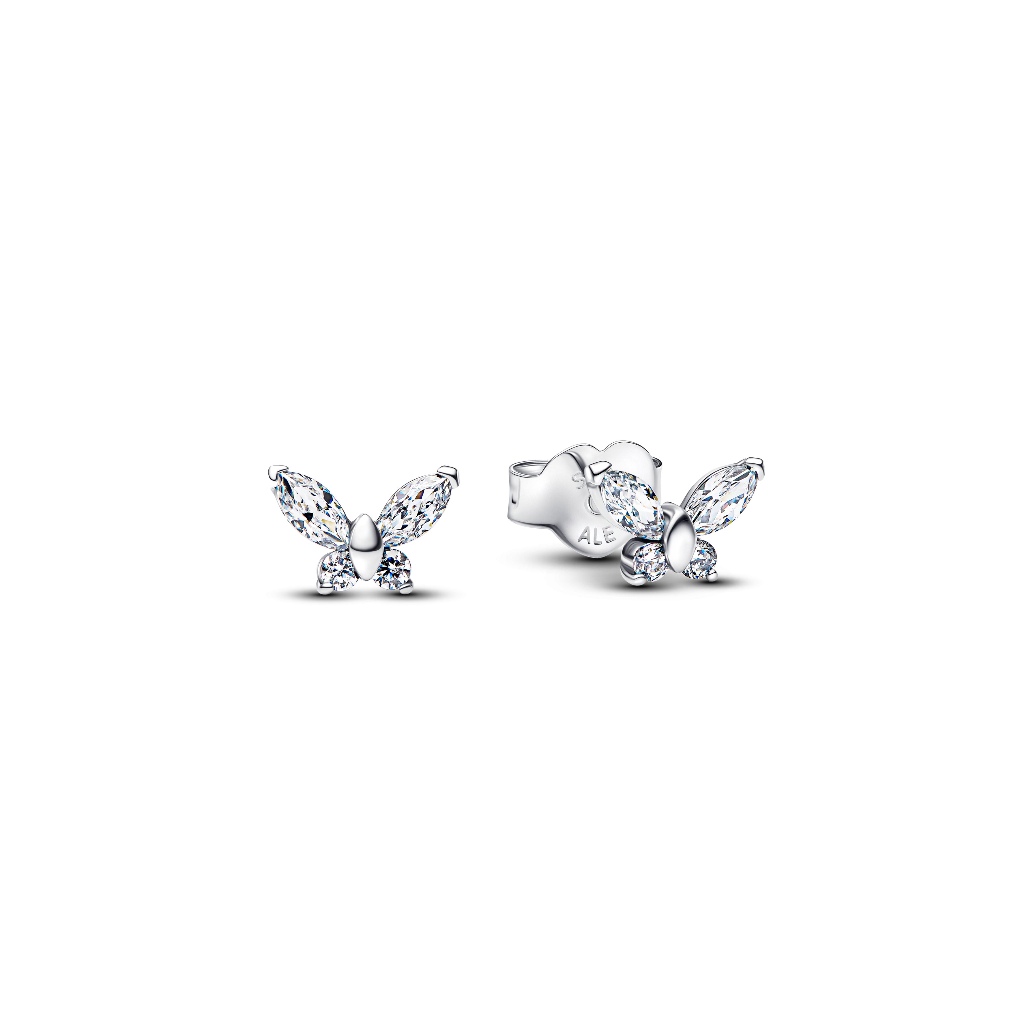 Butterfly Sterling Silver Stud Earrings With Clear Cubic Zirconia