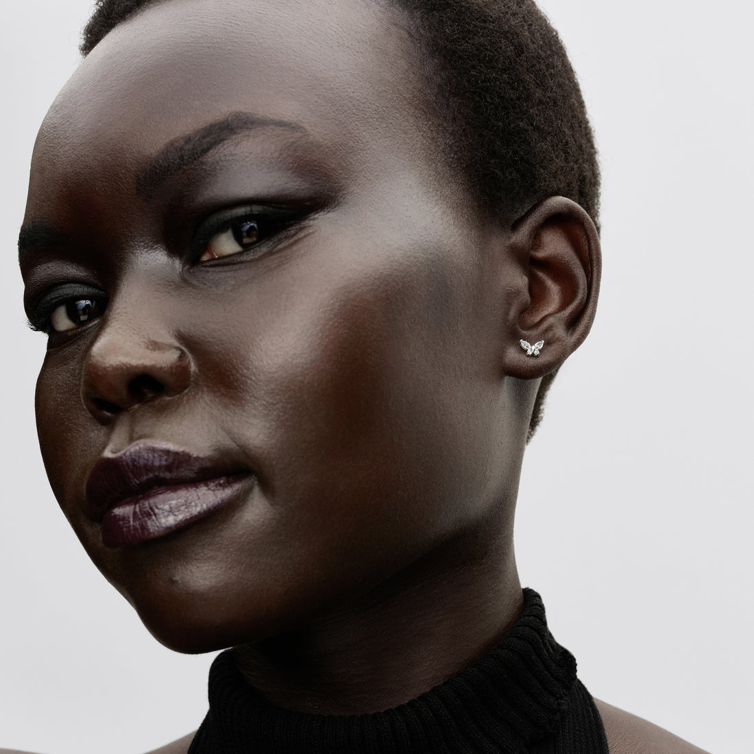 Butterfly Sterling Silver Stud Earrings With Clear Cubic Zirconia