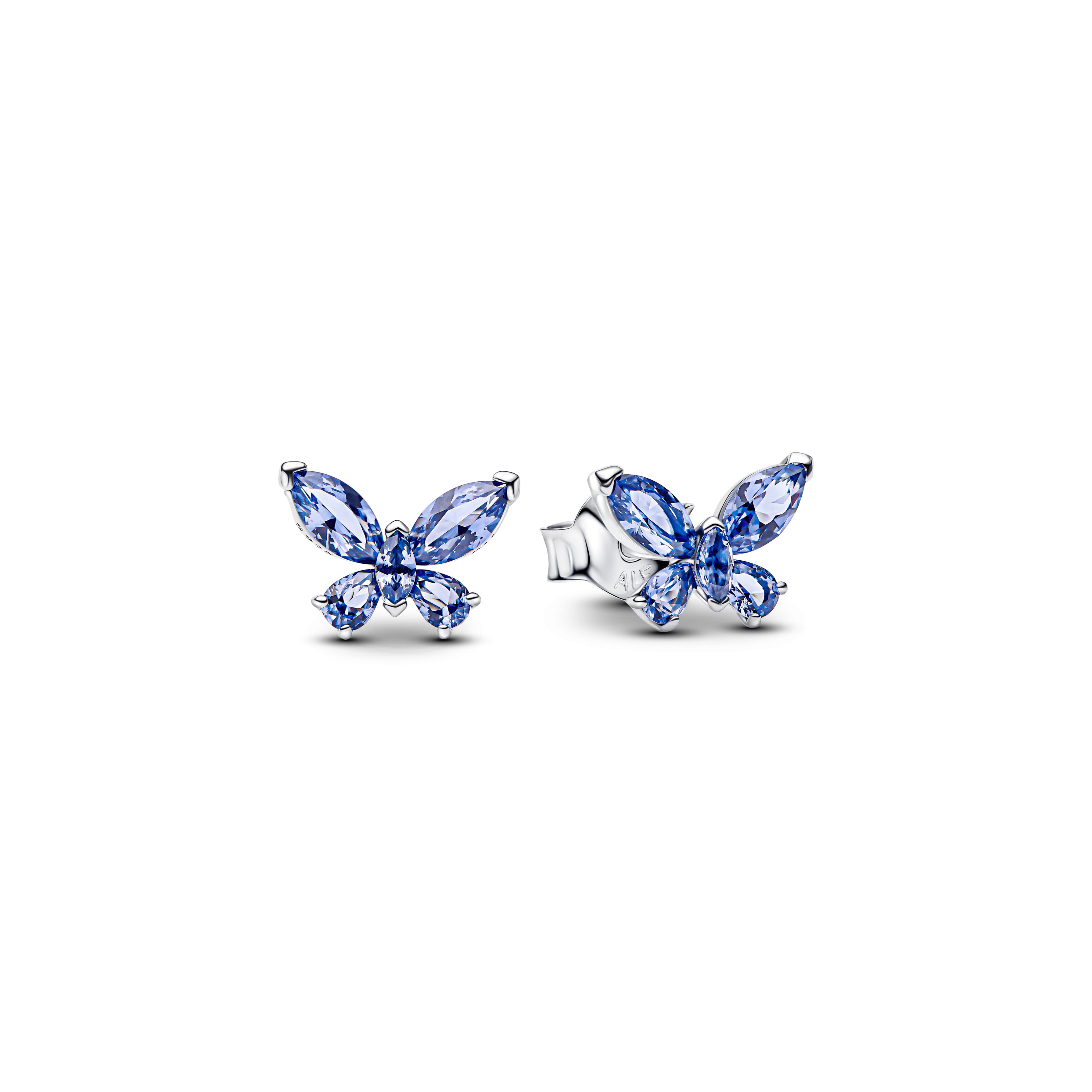 Butterfly Sterling Silver Stud Earrings With Cornflower Blue Crystal