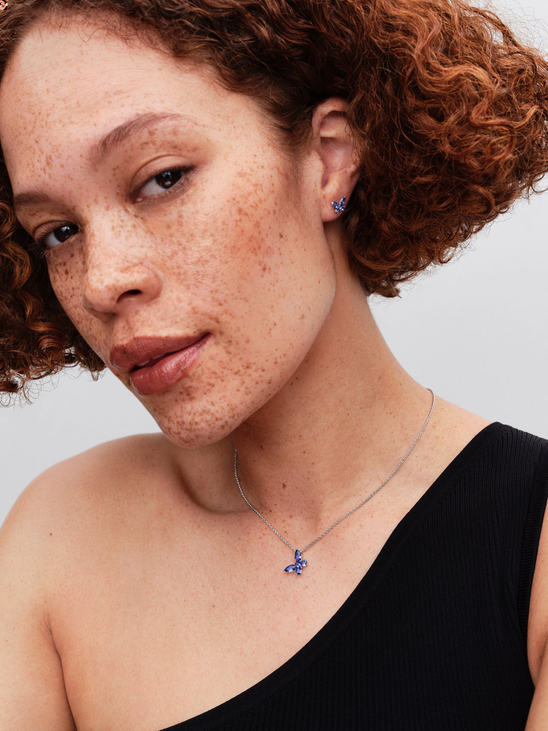 Butterfly Sterling Silver Stud Earrings With Cornflower Blue Crystal