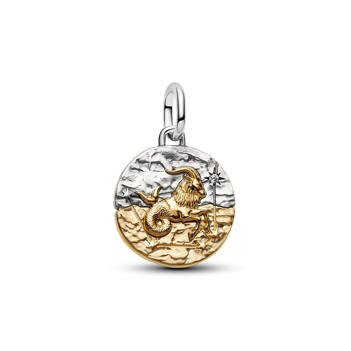 Capricornus Sterling Silver And 14K Gold-Plated Medallion With Clear Cubic Zirconia