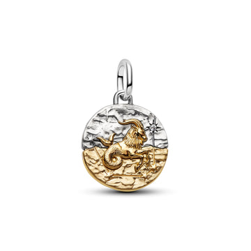 Capricornus Sterling Silver And 14K Gold-Plated Medallion With Clear Cubic Zirconia