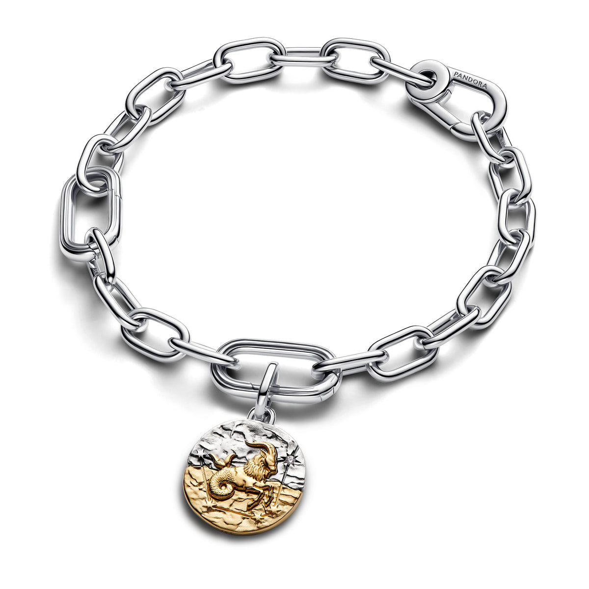 Capricornus Sterling Silver And 14K Gold-Plated Medallion With Clear Cubic Zirconia