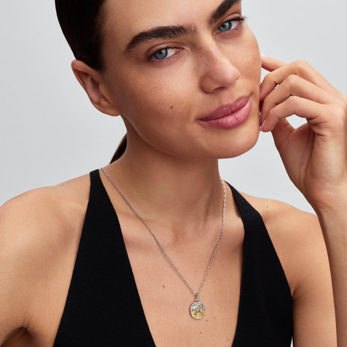 Capricornus Sterling Silver And 14K Gold-Plated Medallion With Clear Cubic Zirconia