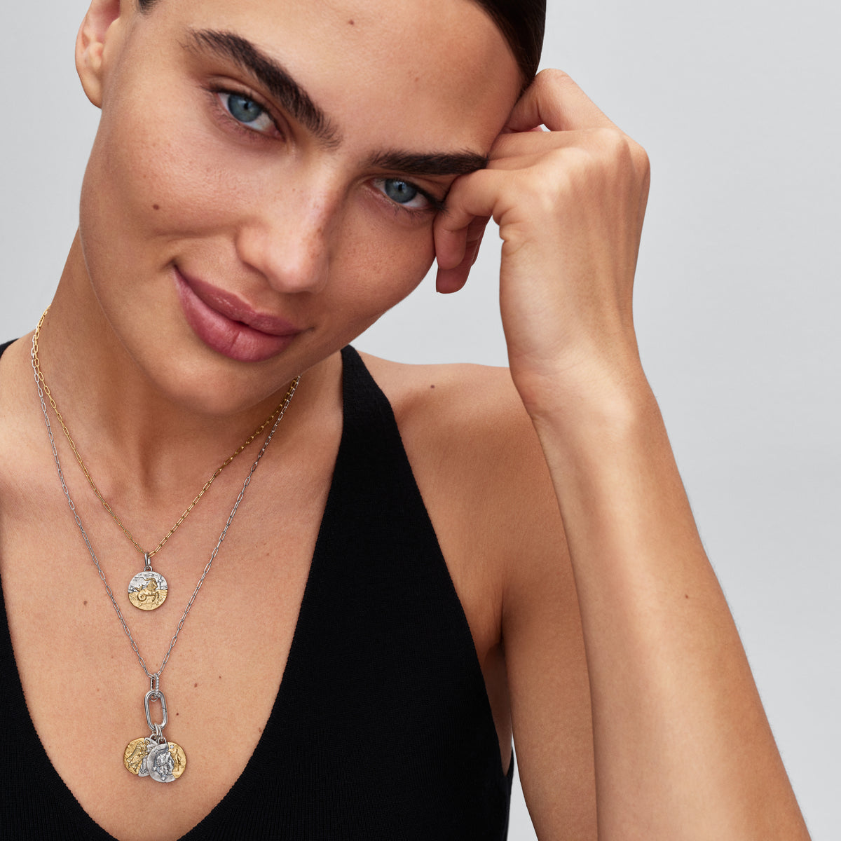 Capricornus Sterling Silver And 14K Gold-Plated Medallion With Clear Cubic Zirconia