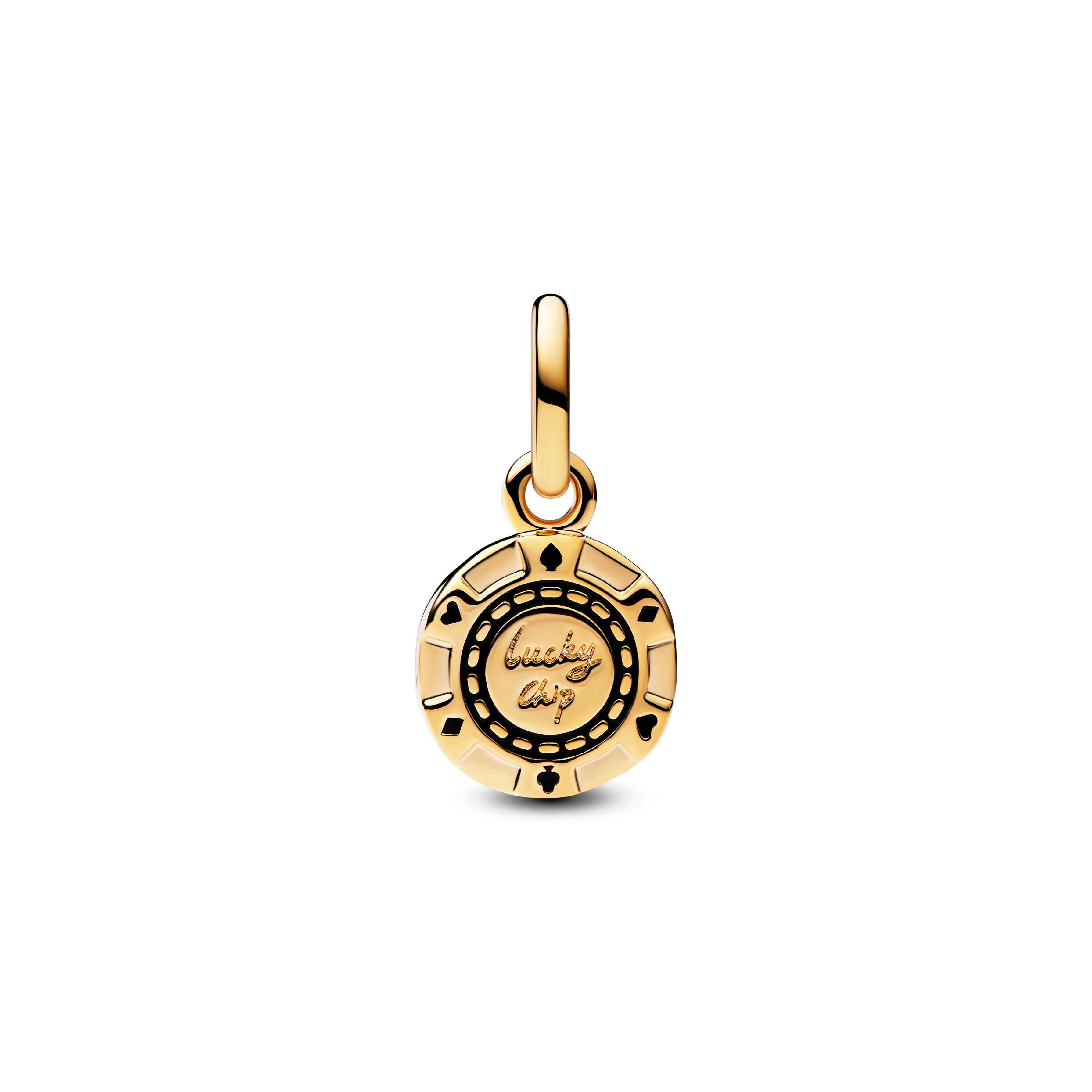 Casino Token 14K Gold-Plated Dangle With Clear Cubic Zirconia And Black Enamel
