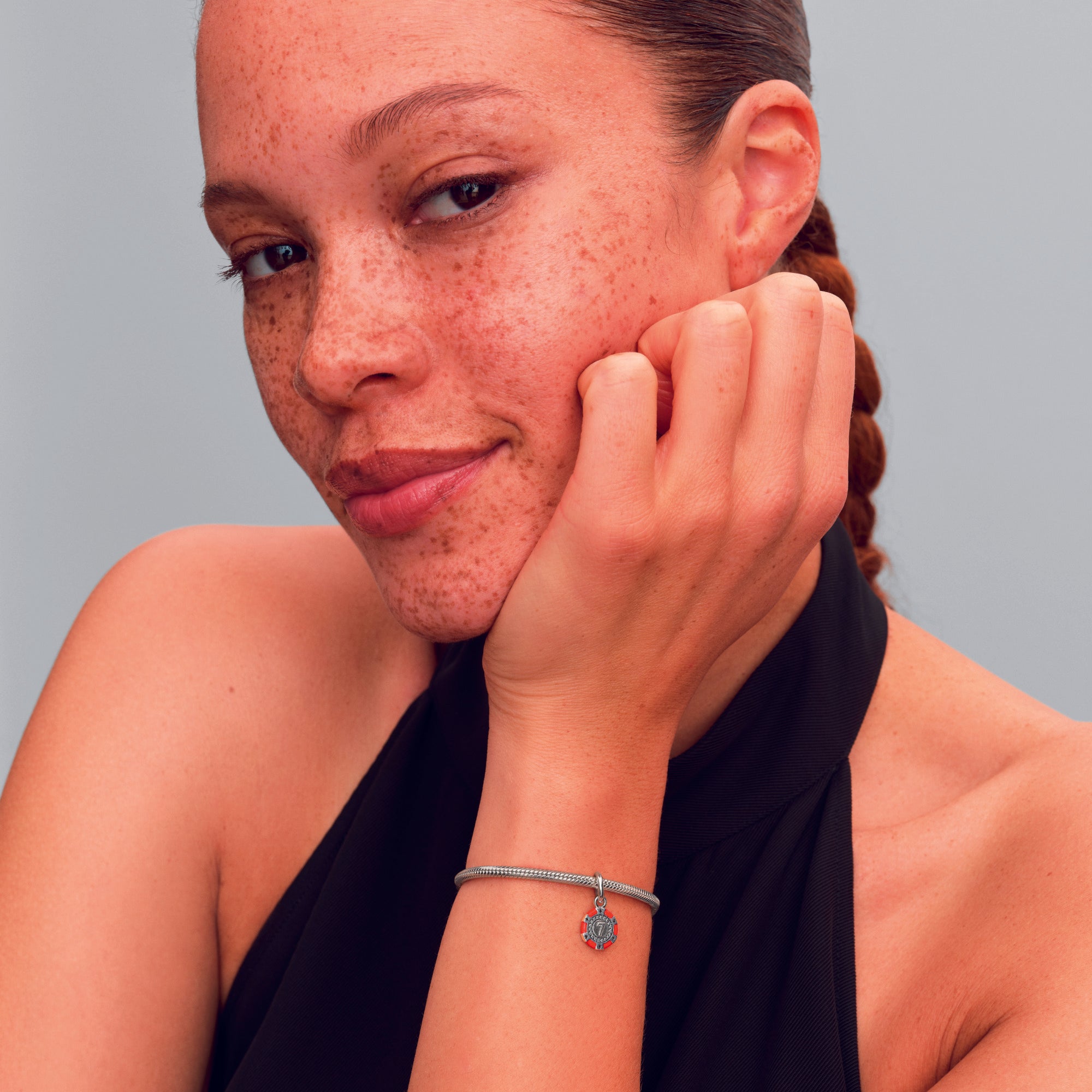 Casino Token Sterling Silver Dangle With Clear Cubic Zirconia, Red And Black Enamel