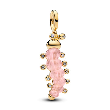 Caterpillar 14K Gold-Plated Dangle With Clear Cubic Zirconia And Pink Murano Glass