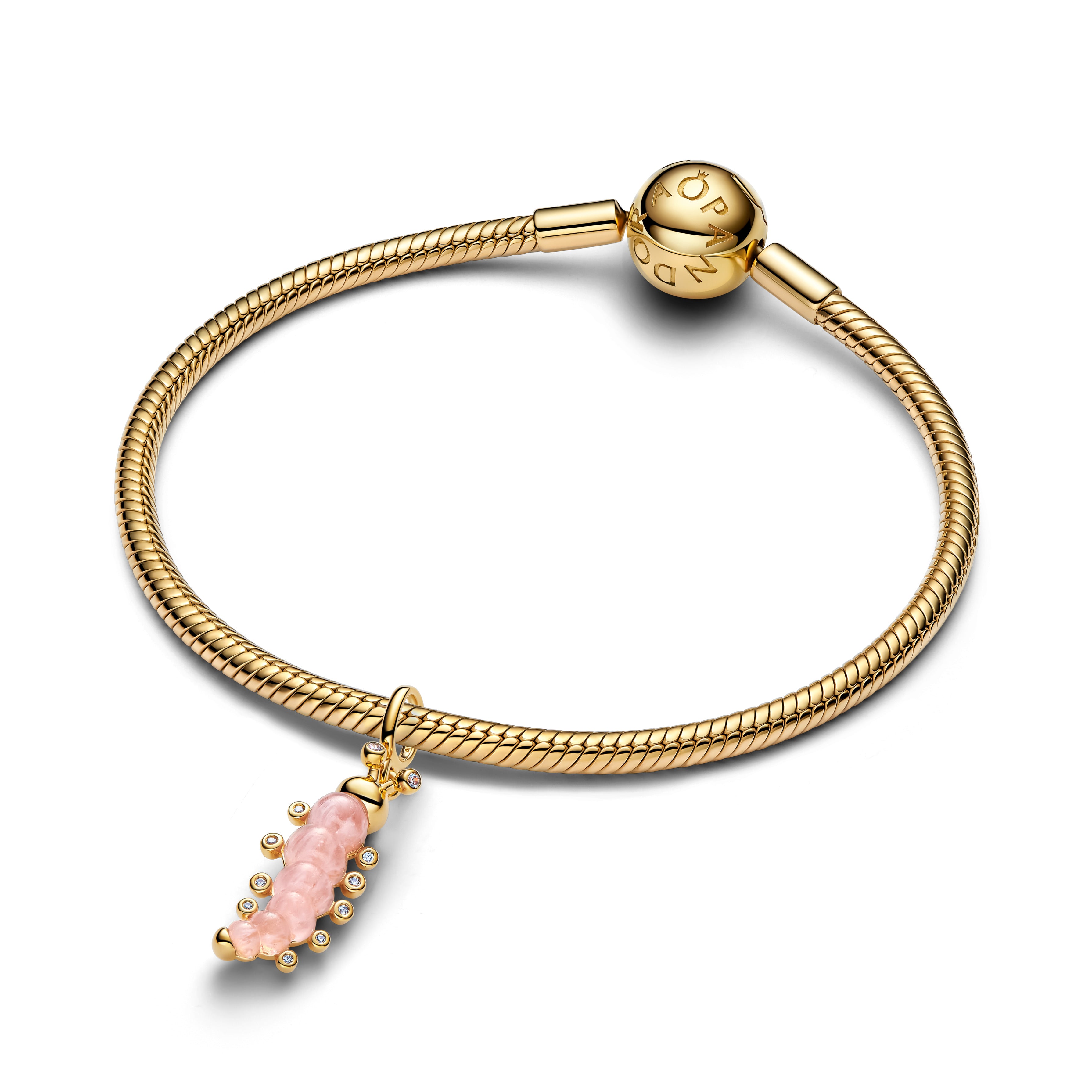 Caterpillar 14K Gold-Plated Dangle With Clear Cubic Zirconia And Pink Murano Glass