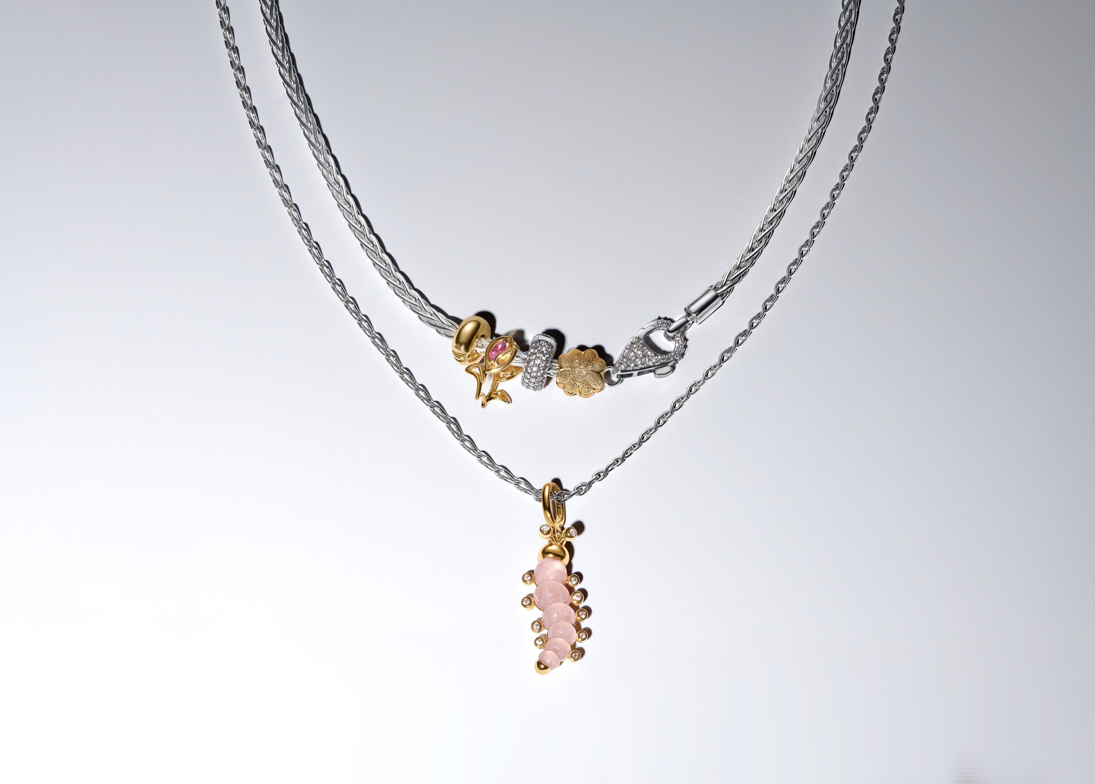 Caterpillar 14K Gold-Plated Dangle With Clear Cubic Zirconia And Pink Murano Glass