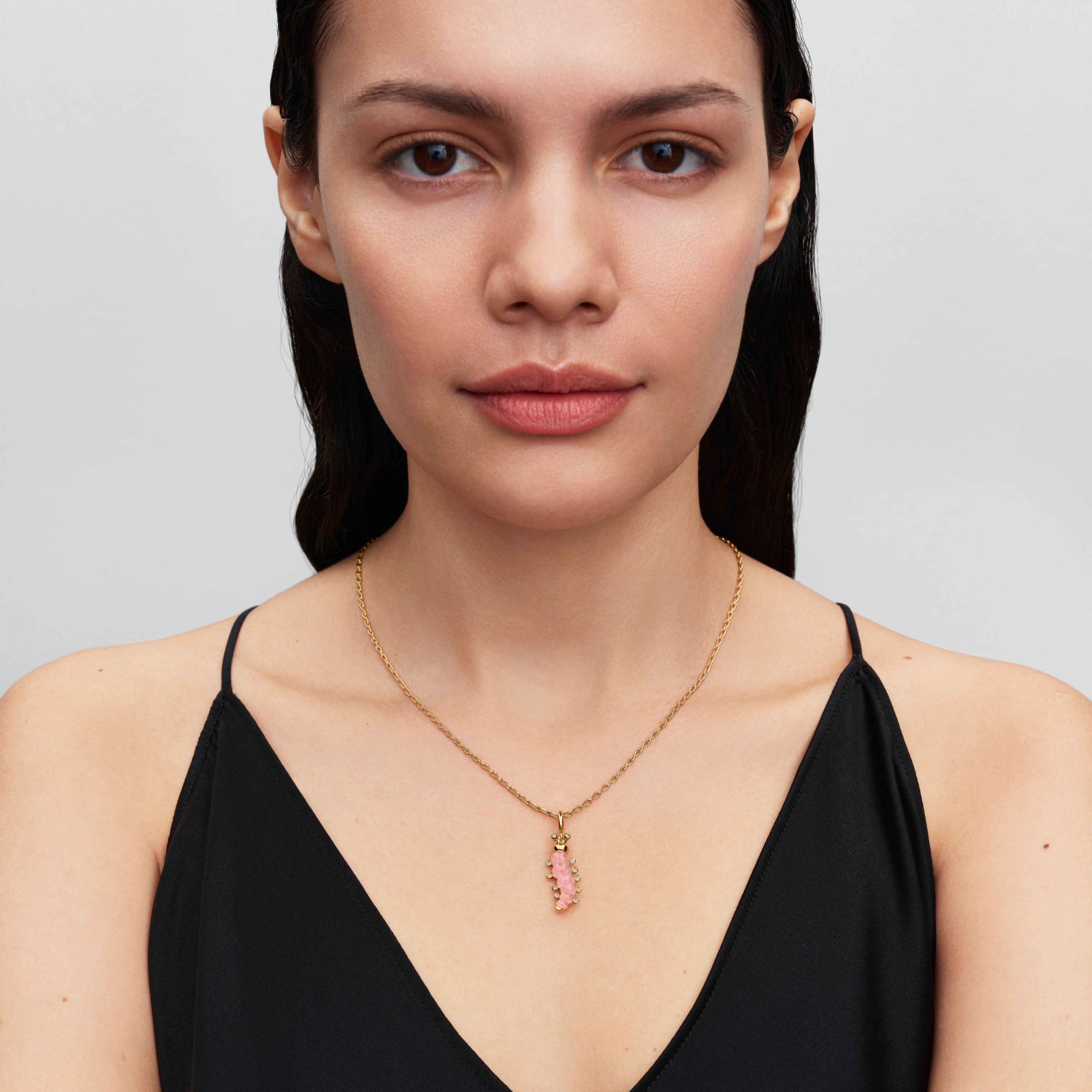 Caterpillar 14K Gold-Plated Dangle With Clear Cubic Zirconia And Pink Murano Glass