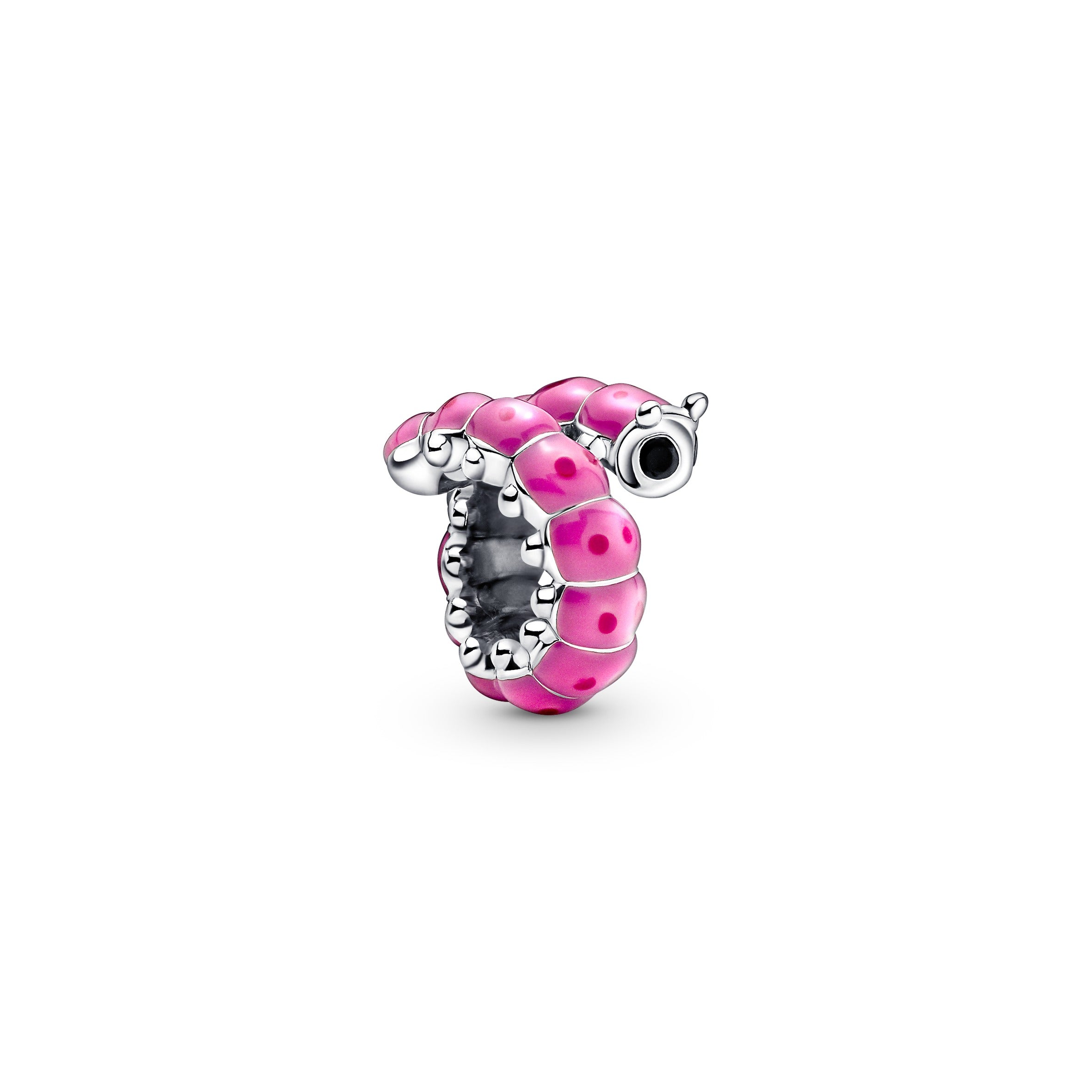Caterpillar Sterling Silver Charm With Black Crystal, Pink And Dark Pink Enamel