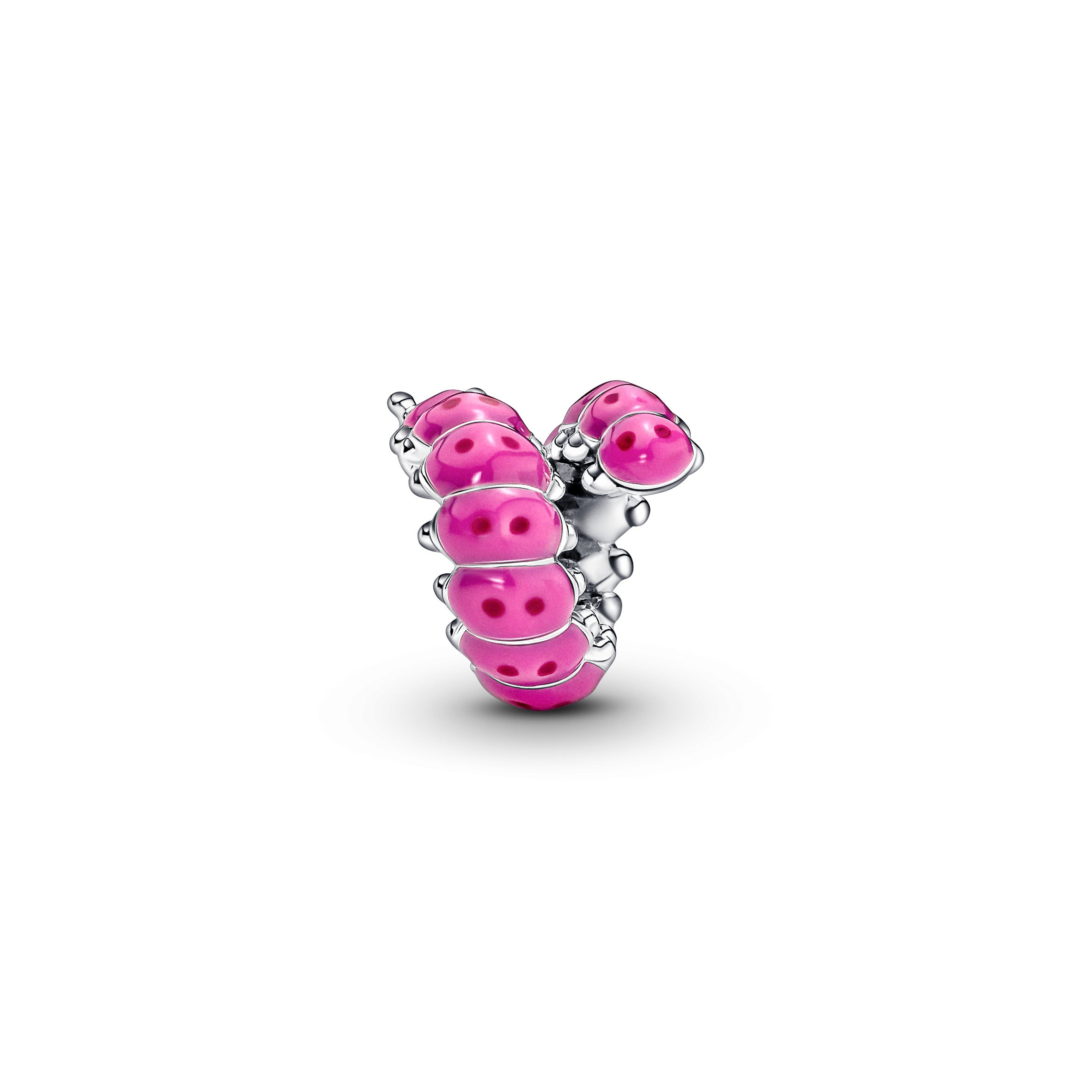 Caterpillar Sterling Silver Charm With Black Crystal, Pink And Dark Pink Enamel