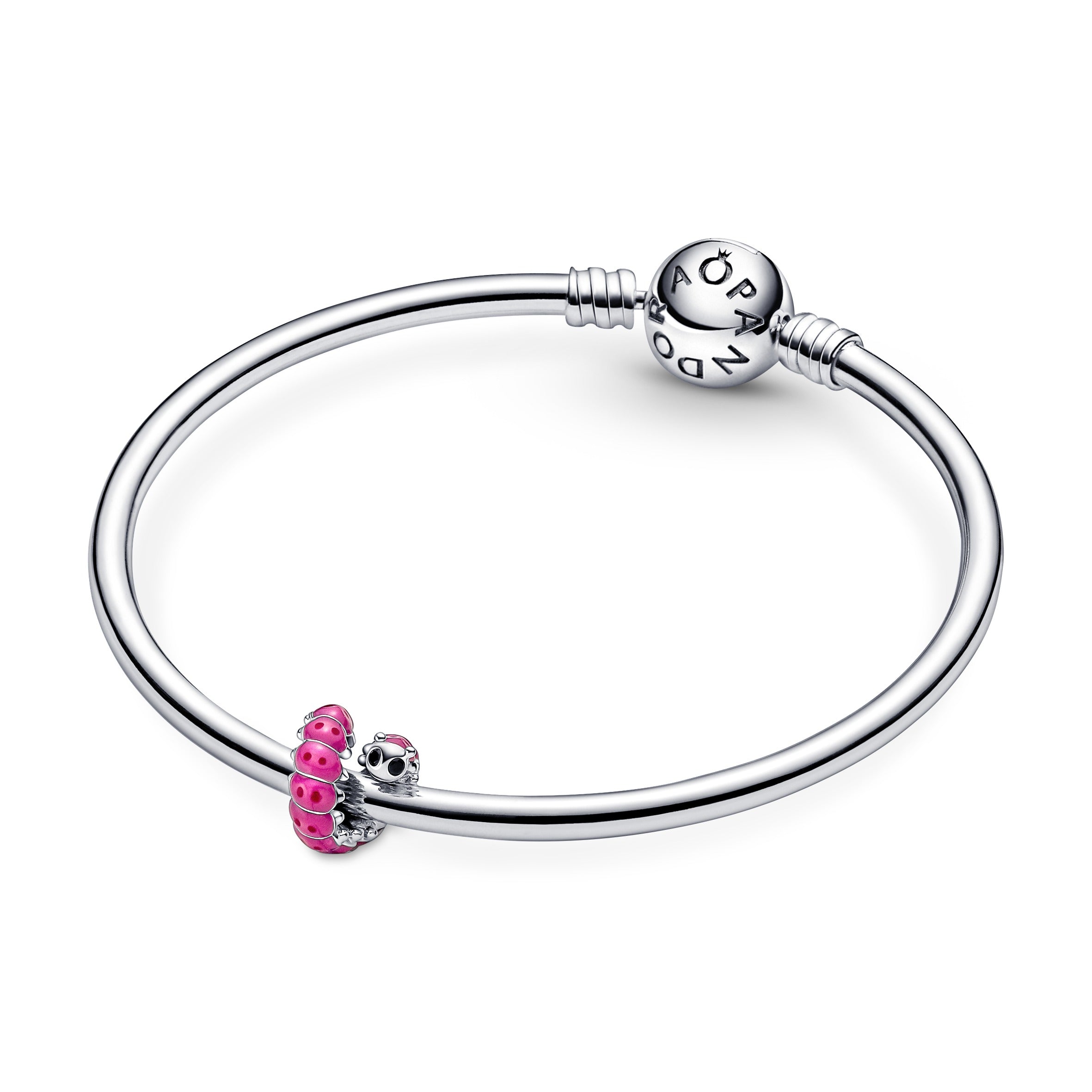 Caterpillar Sterling Silver Charm With Black Crystal, Pink And Dark Pink Enamel