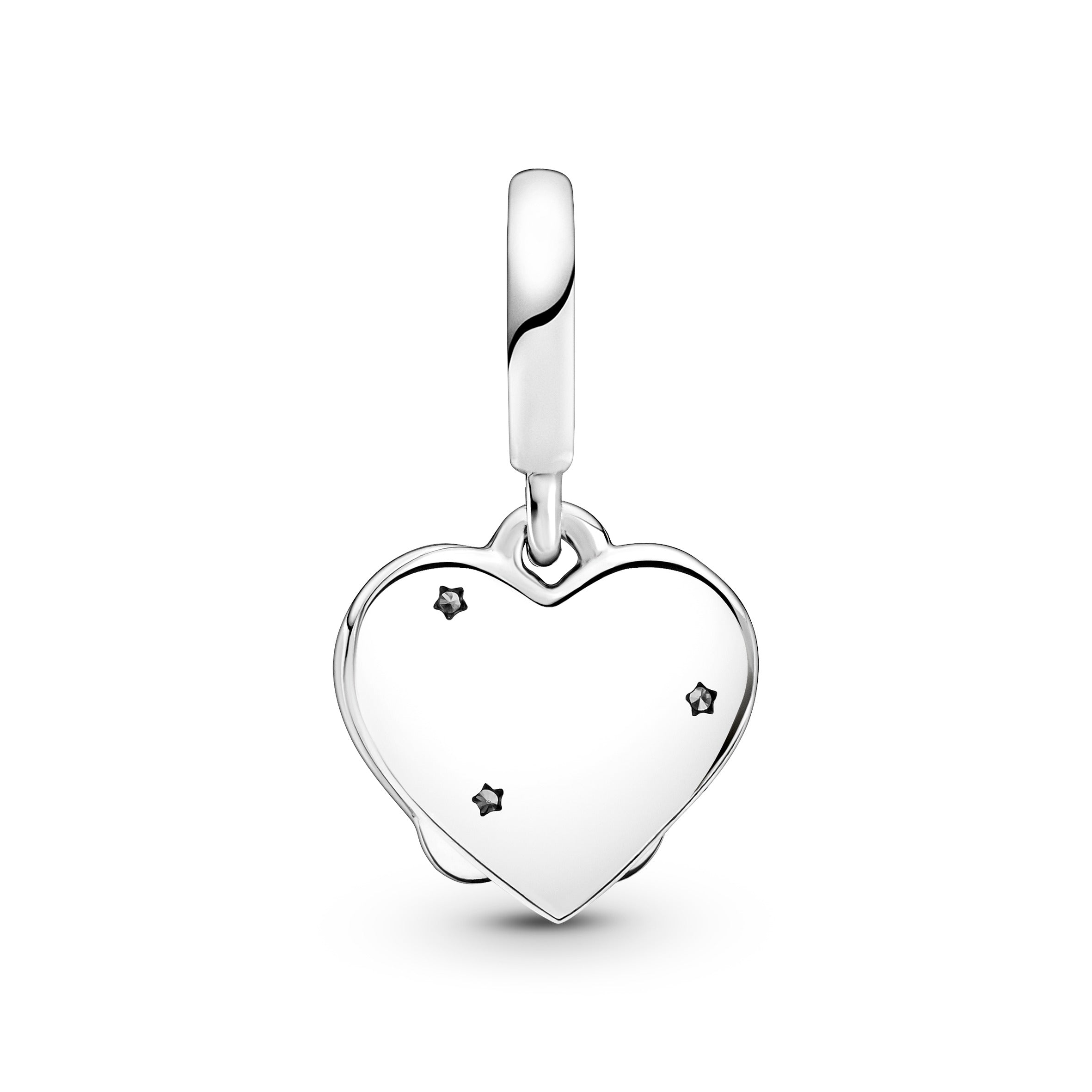 Cats And Heart Sterling Silver Dangle With Clear Cubic Zirconia And Shimmering Silver Enamel