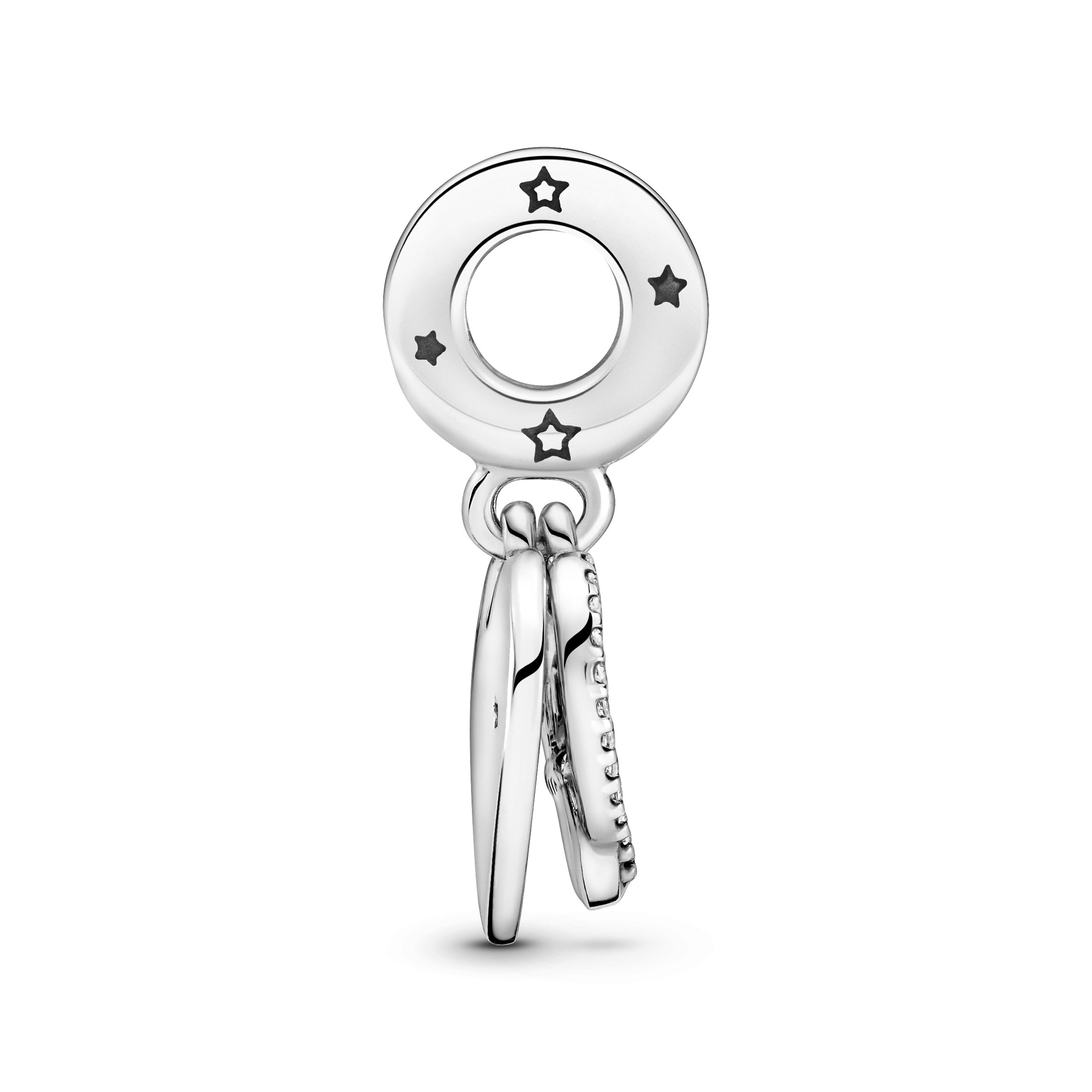 Cats And Heart Sterling Silver Dangle With Clear Cubic Zirconia And Shimmering Silver Enamel