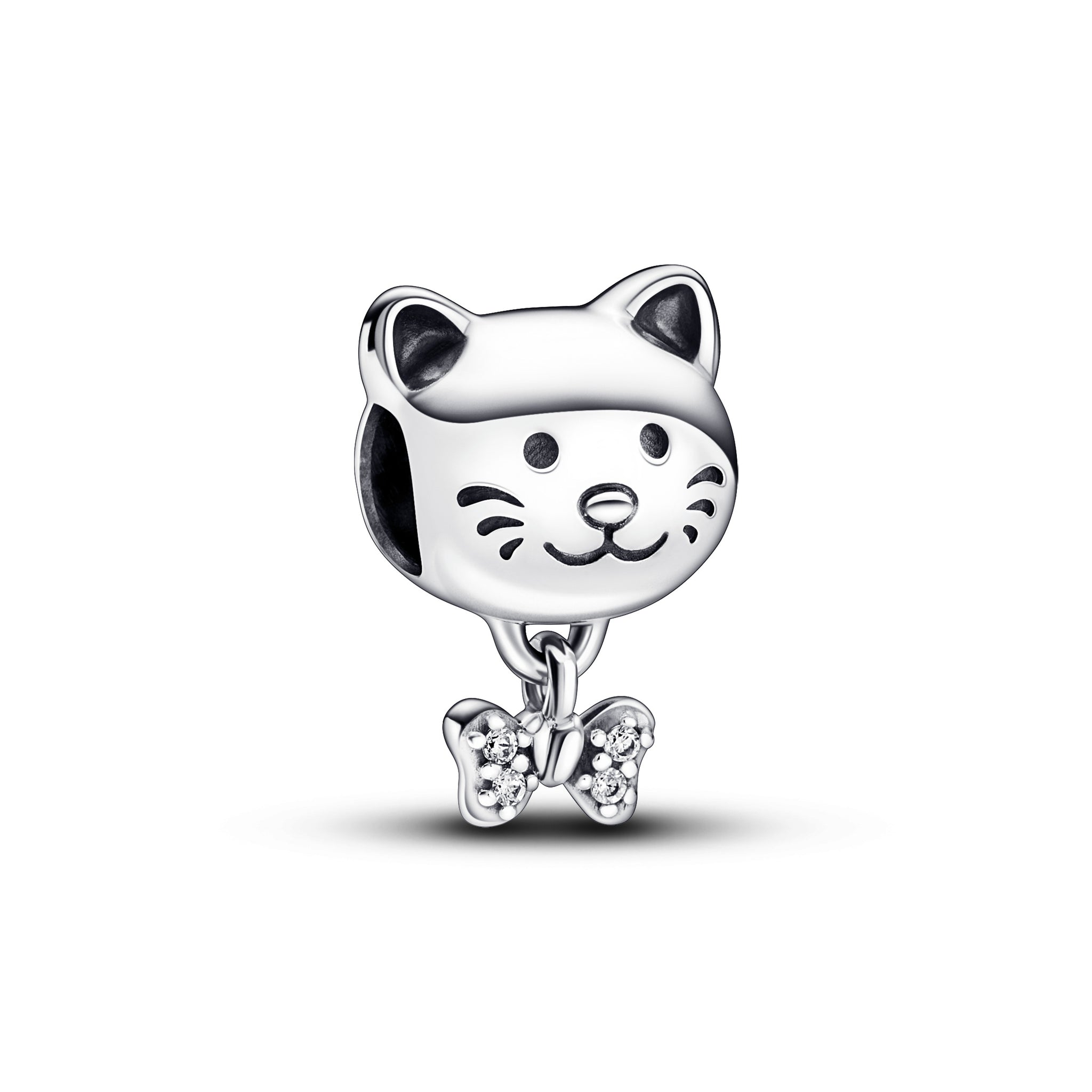 Cat Sterling Silver Charm With Clear Cubic Zirconia