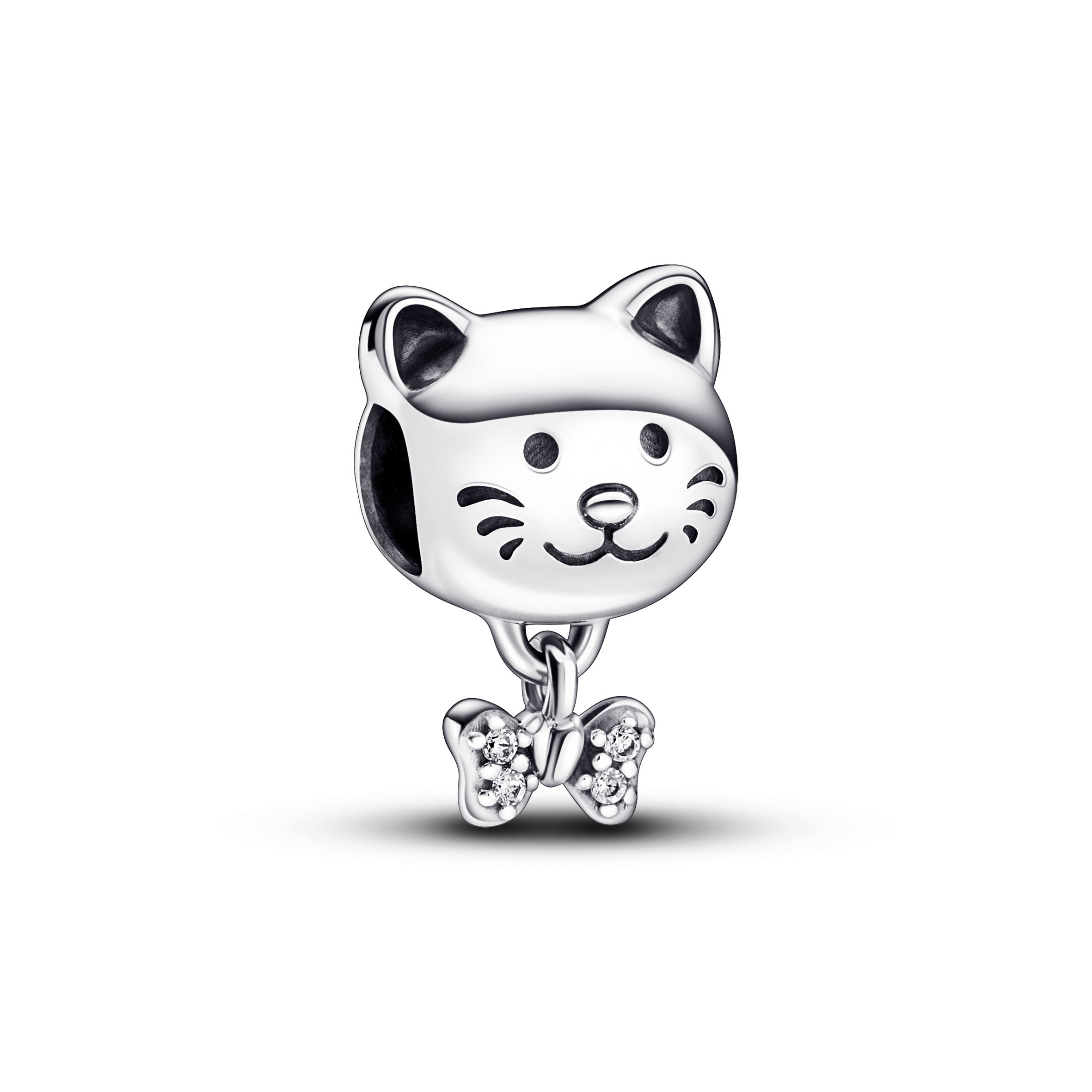Cat Sterling Silver Charm With Clear Cubic Zirconia