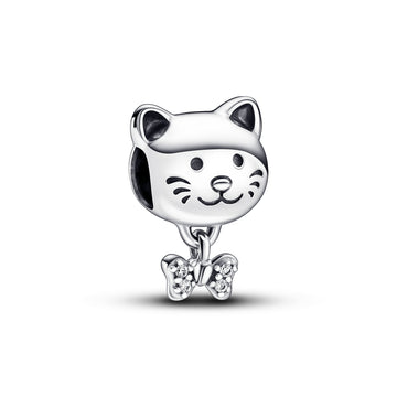 Cat Sterling Silver Charm With Clear Cubic Zirconia