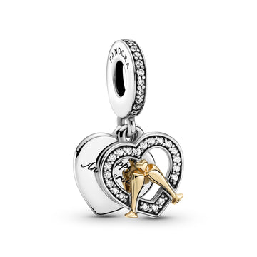 Celebration Glasses And Heart Sterling Silver And 14K Gold Dangle With Clear Cubic Zirconia