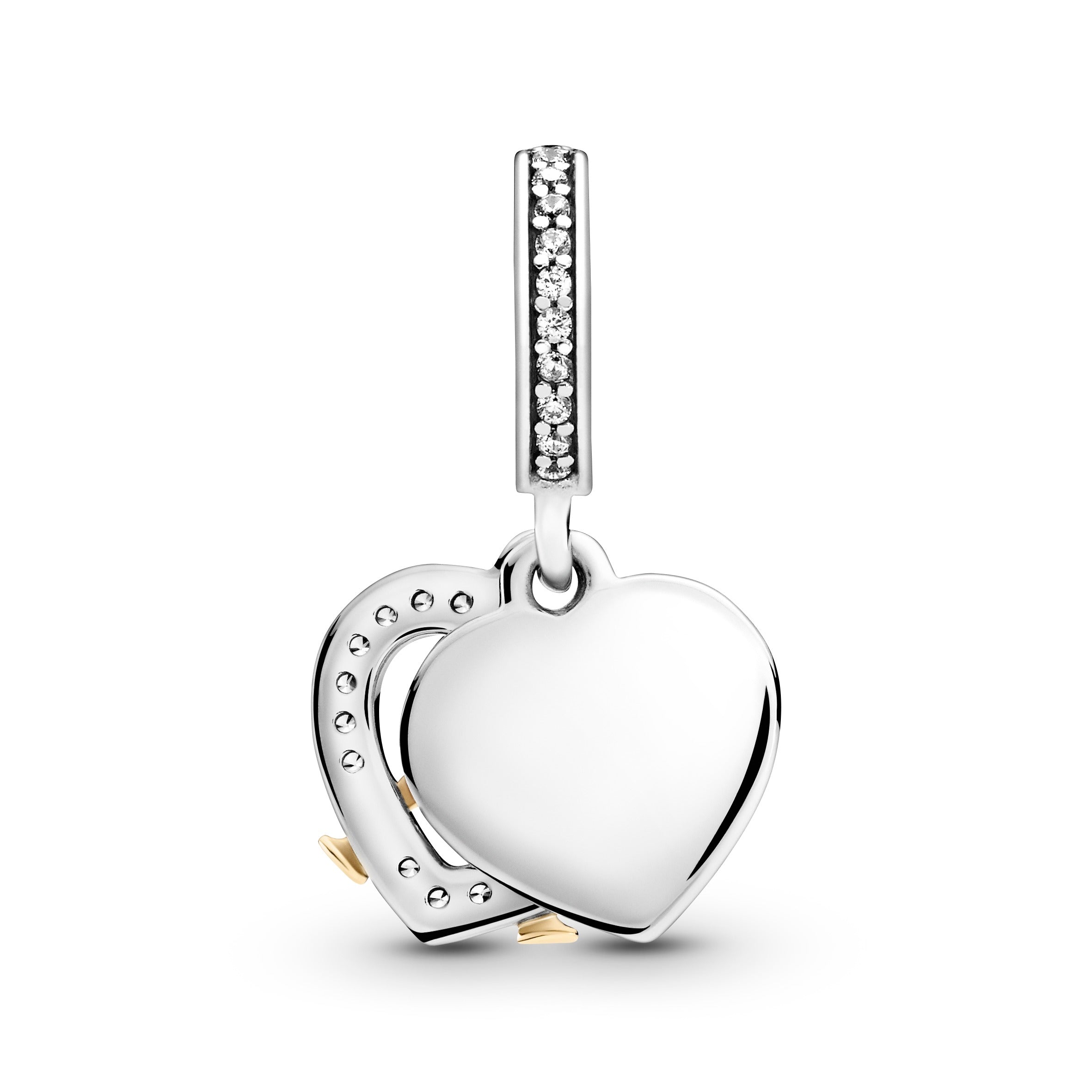 Celebration Glasses And Heart Sterling Silver And 14K Gold Dangle With Clear Cubic Zirconia