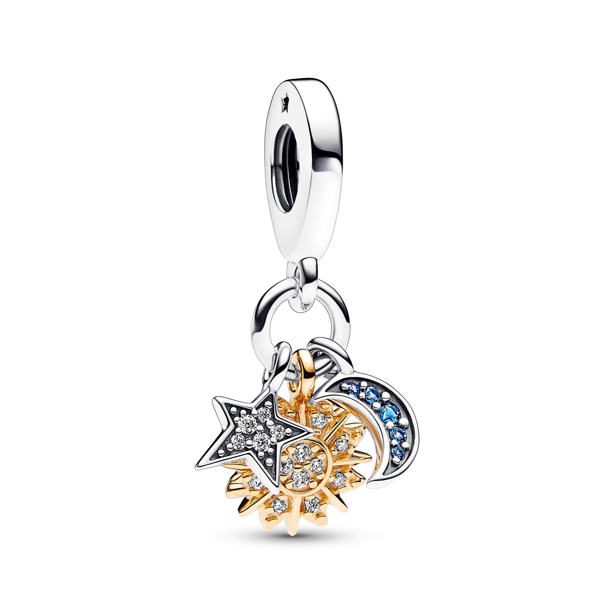 Celestial Sterling Silver And 14K Gold-Plated Triple Dangle With Night Blue Crystal And Clear Cubic Zirconia