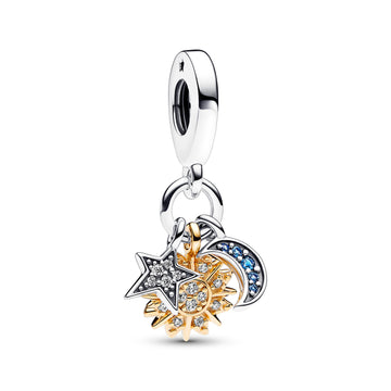 Celestial Sterling Silver And 14K Gold-Plated Triple Dangle With Night Blue Crystal And Clear Cubic Zirconia