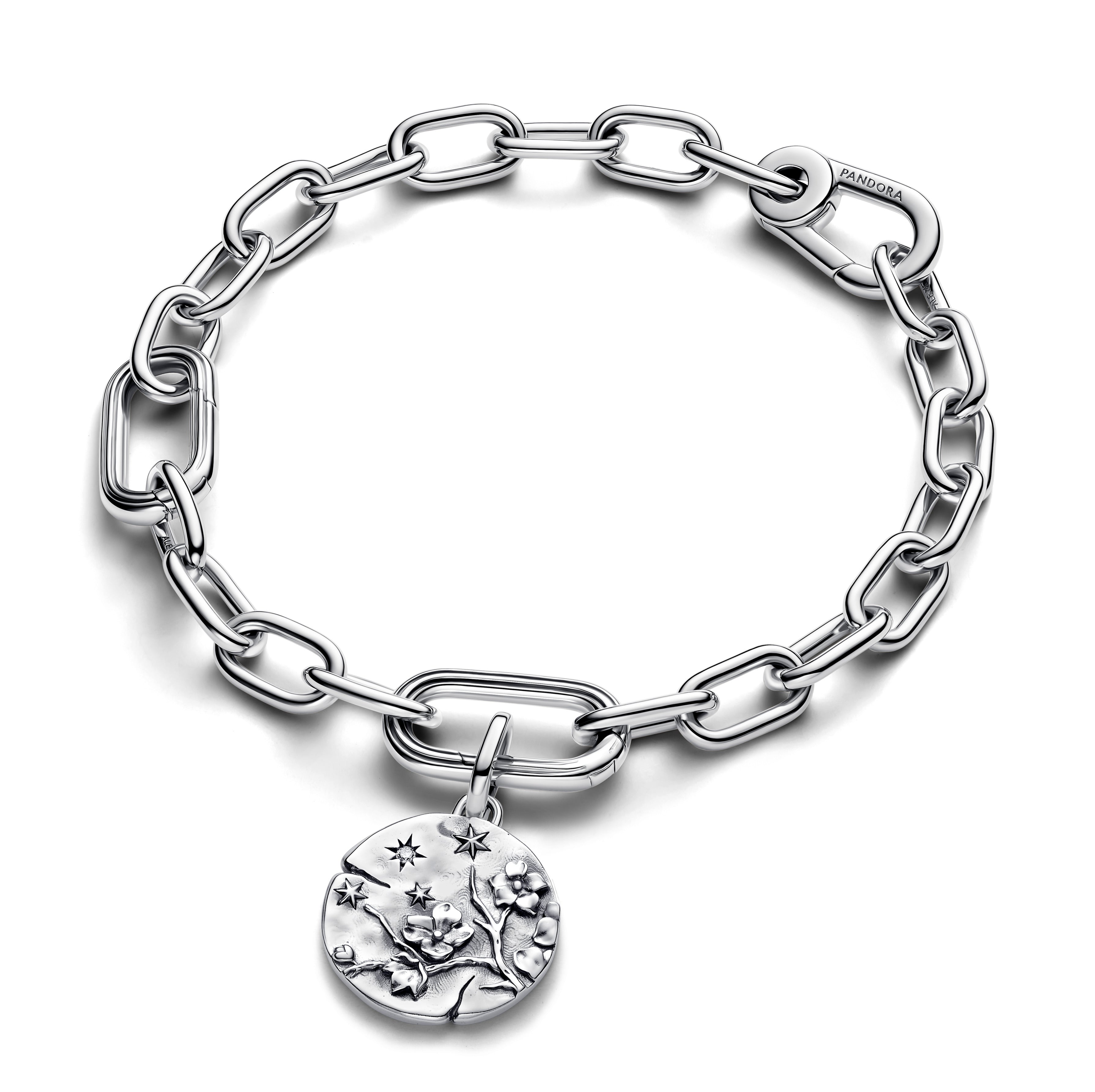 Cherry Blossom Sterling Silver Medallion With Clear Cubic Zirconia
