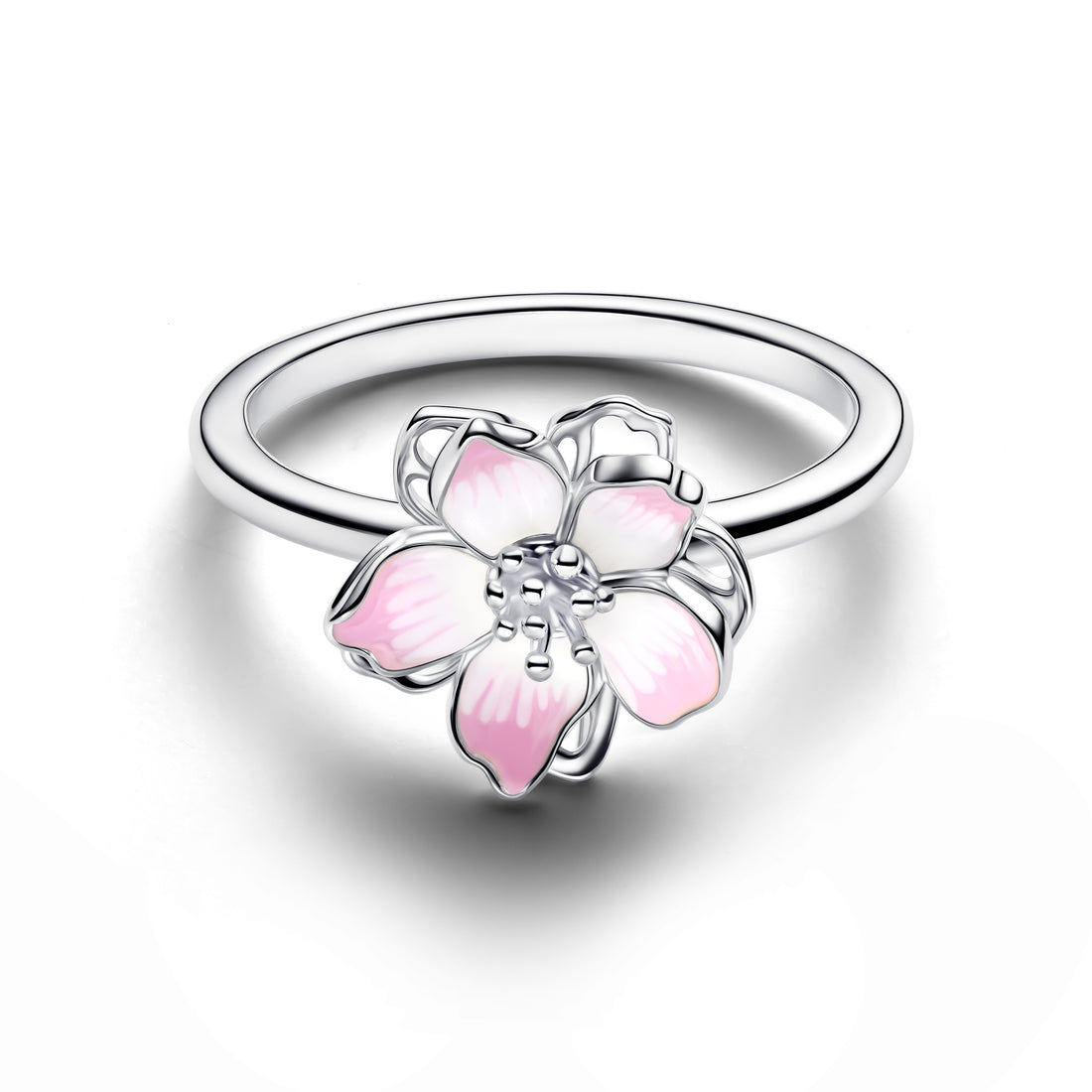 Cherry Blossom Sterling Silver Ring With Shaded Pink Enamel