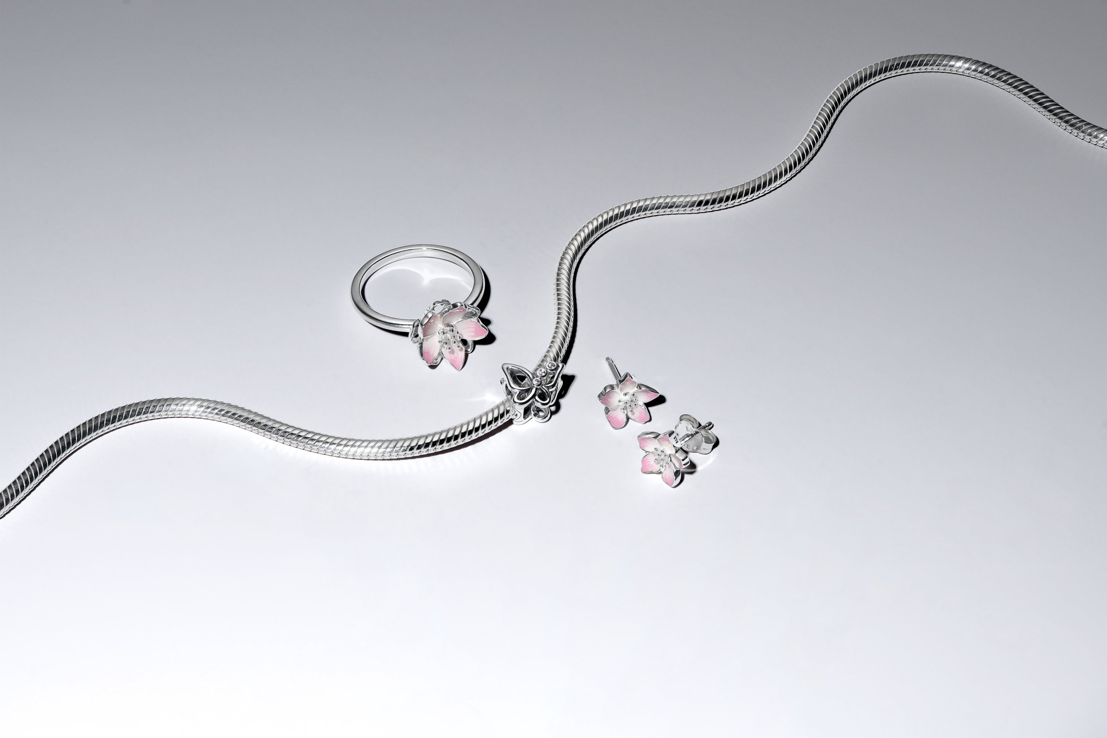 Cherry Blossom Sterling Silver Ring With Shaded Pink Enamel