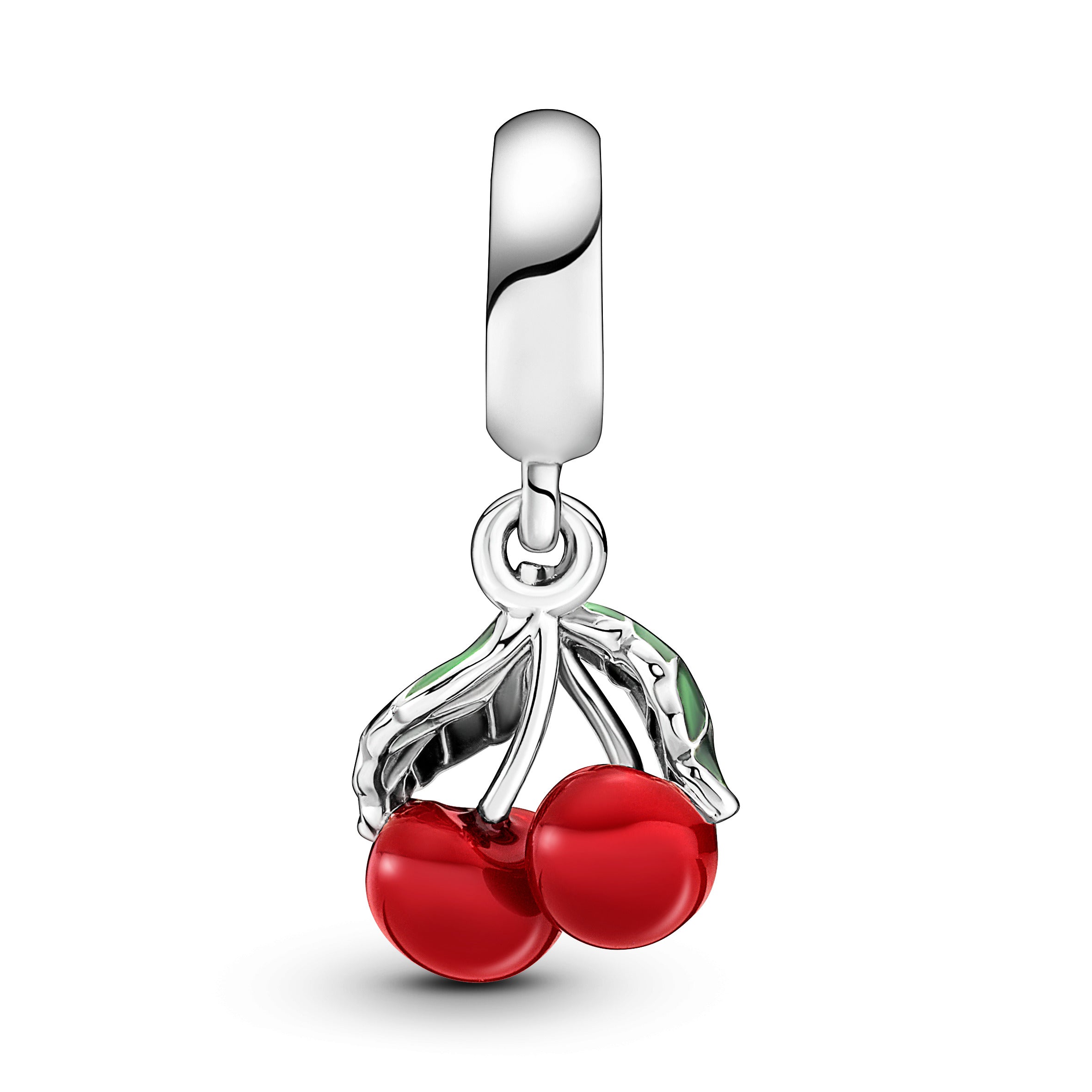 Cherry Sterling Silver Dangle With Green And Red Enamel