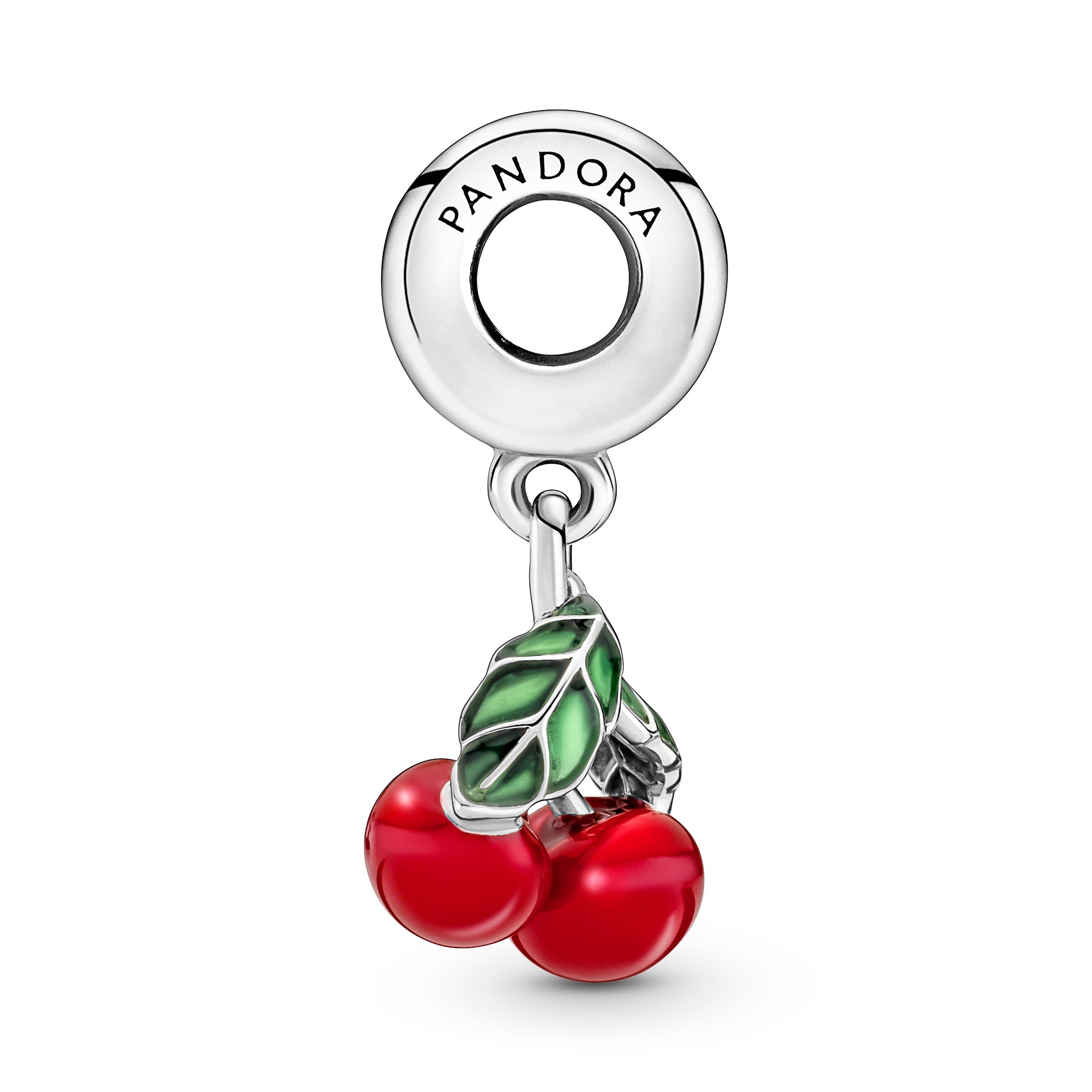 Cherry Sterling Silver Dangle With Green And Red Enamel