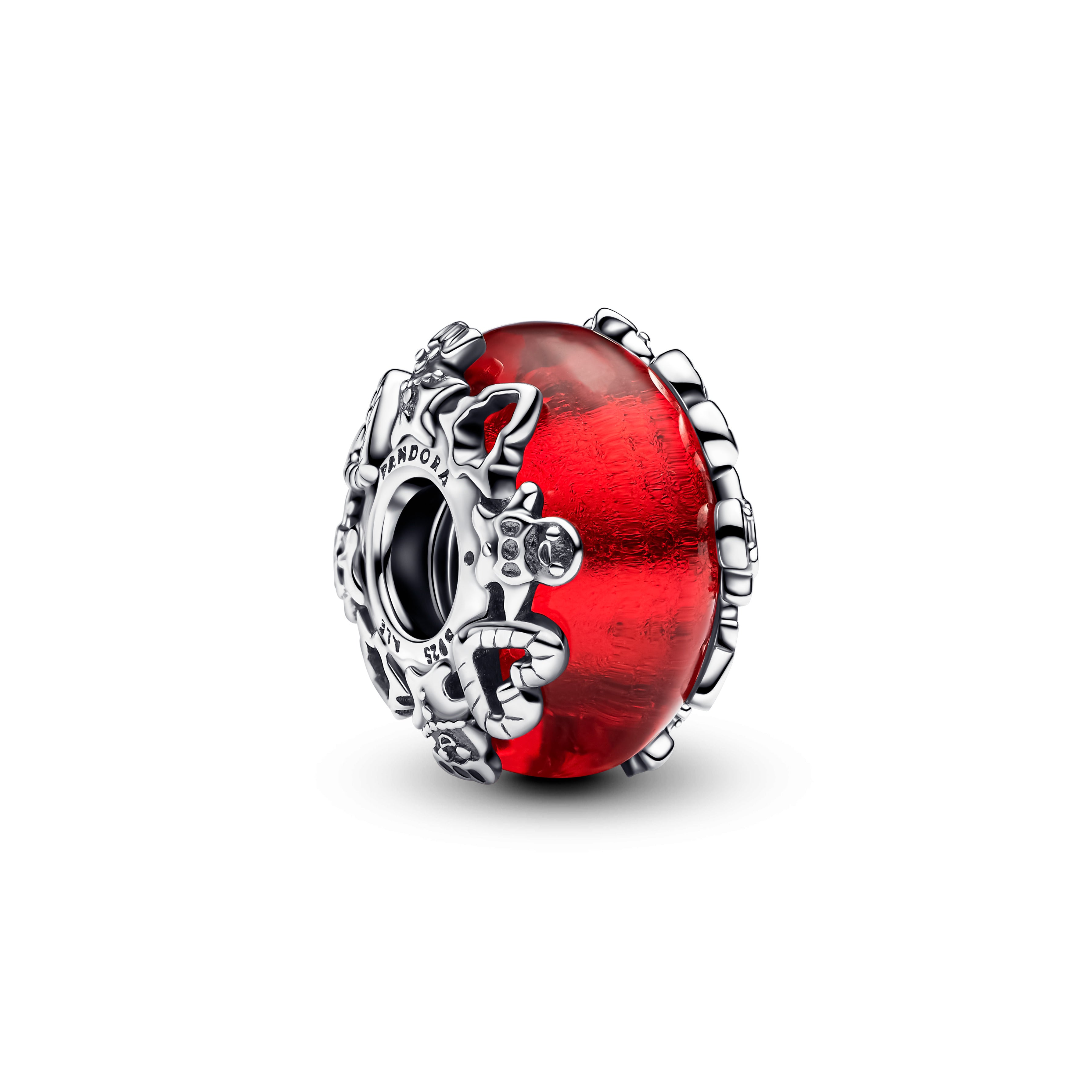 Christmas Motives Sterling Silver Charm With Red Murano Glass And Golden Foil