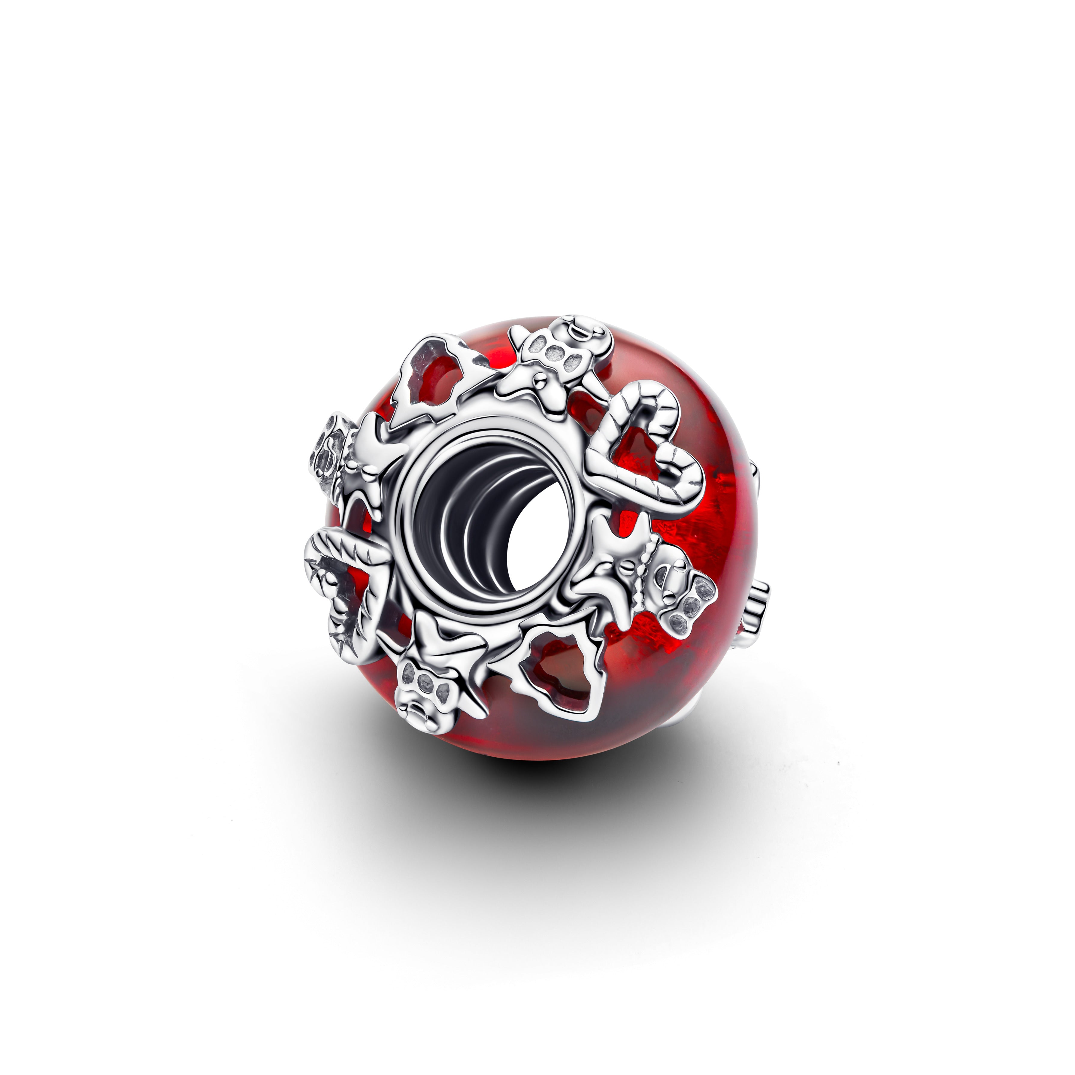 Christmas Motives Sterling Silver Charm With Red Murano Glass And Golden Foil