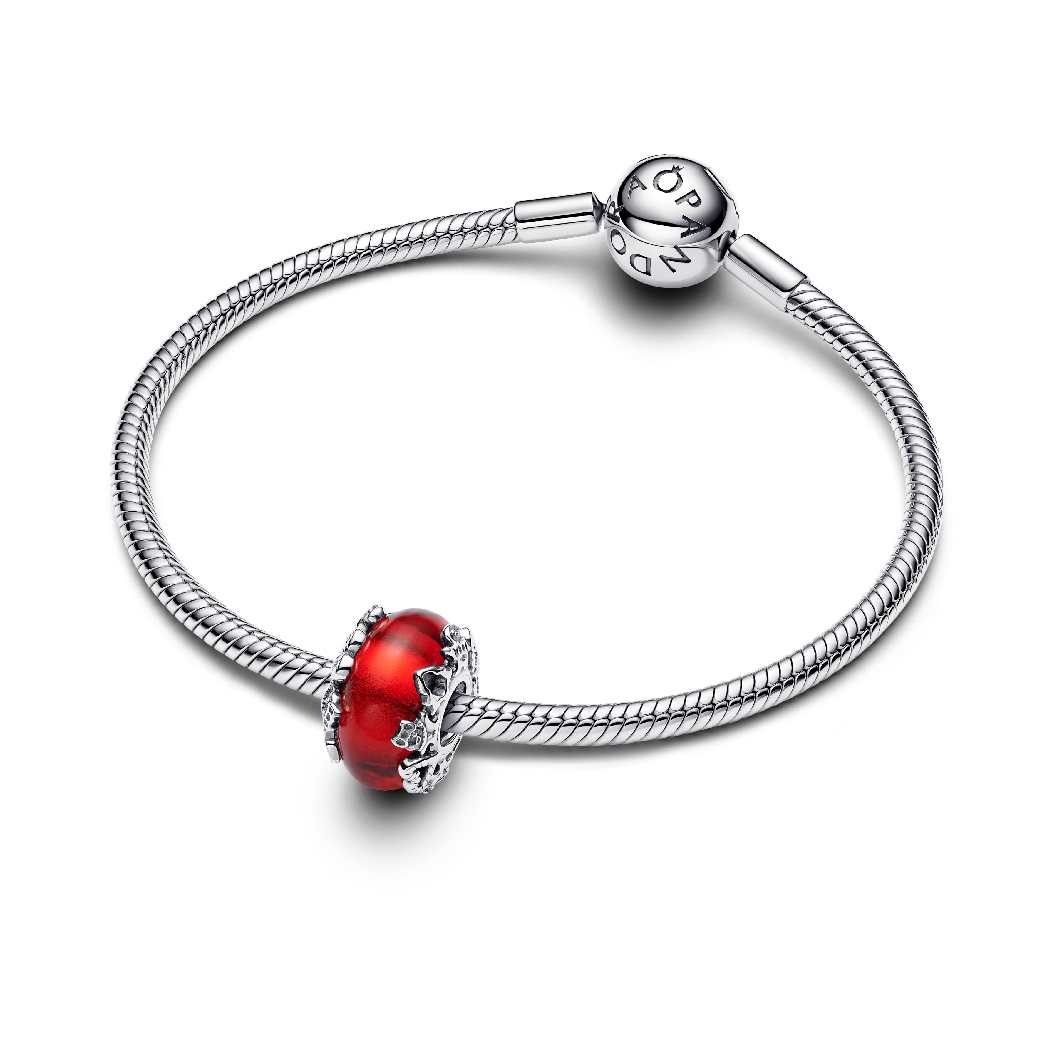 Christmas Motives Sterling Silver Charm With Red Murano Glass And Golden Foil