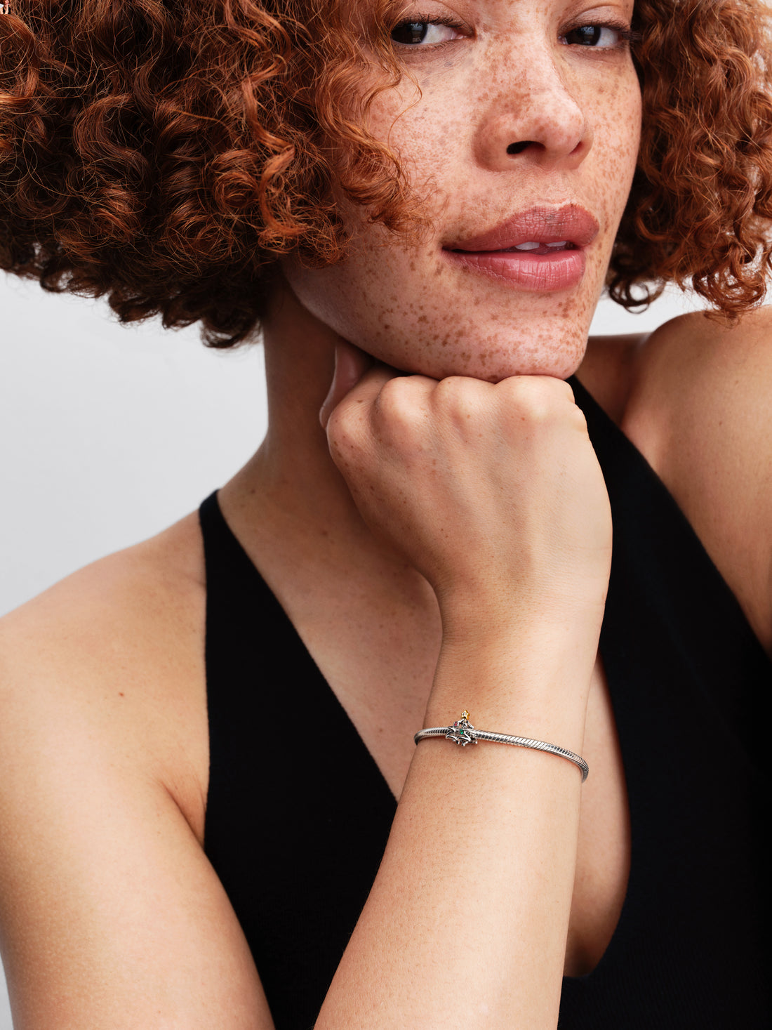 Christmas Tree Sterling Silver And 14K Gold-Plated Charm With Clear Cubic Zirconia, Salsa Red And Royal Green Crystal