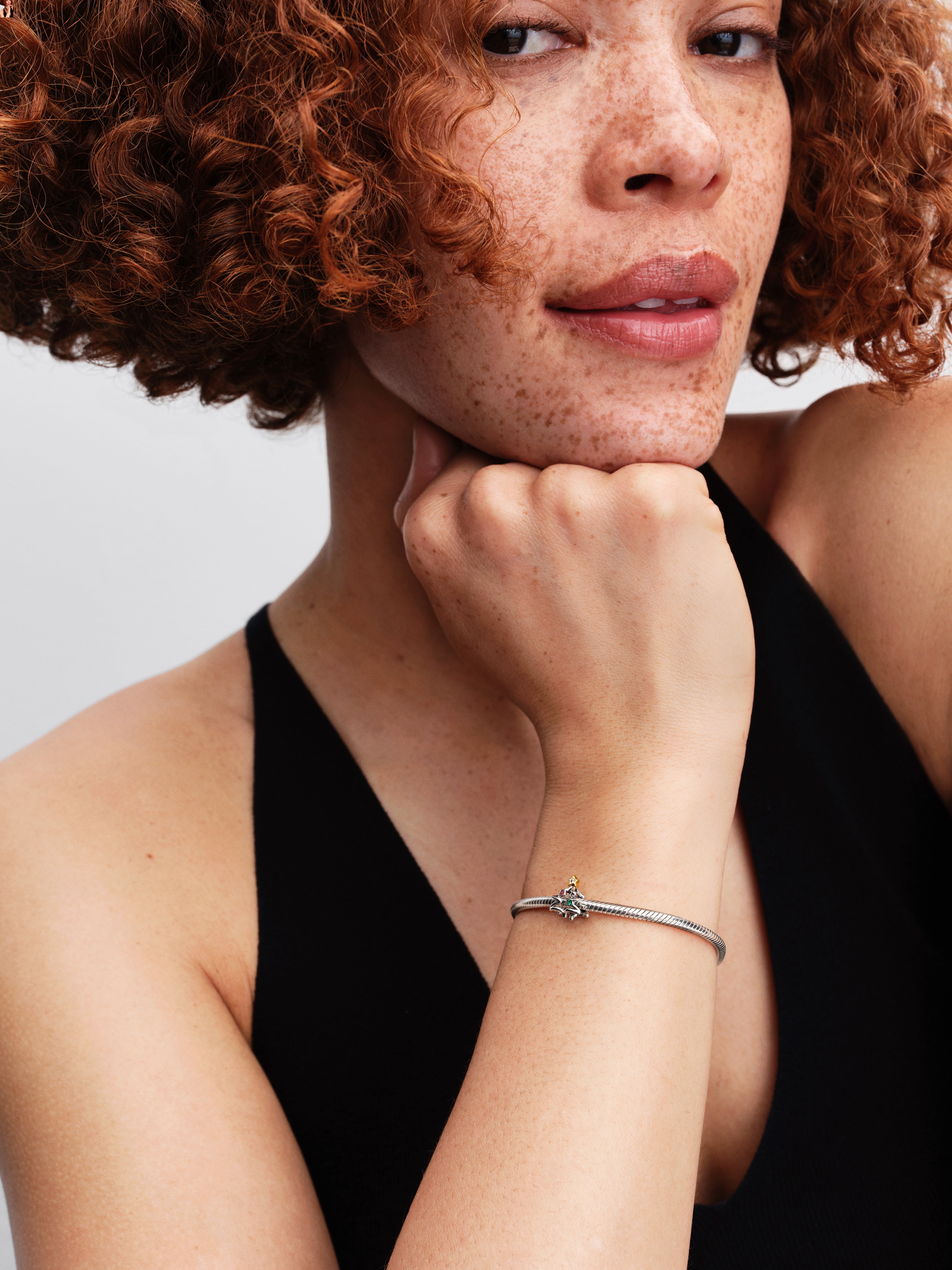 Christmas Tree Sterling Silver And 14K Gold-Plated Charm With Clear Cubic Zirconia, Salsa Red And Royal Green Crystal