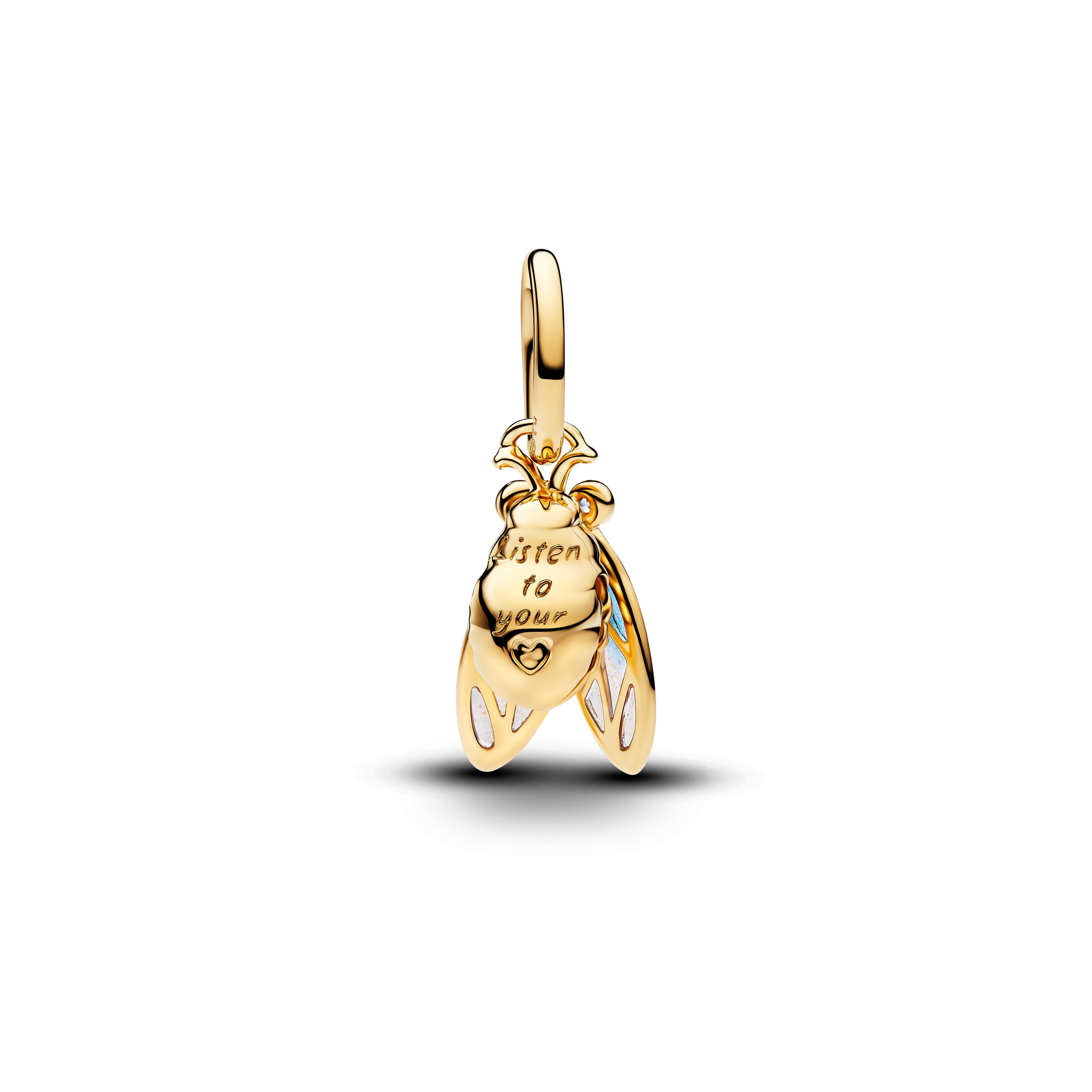 Cicada 14K Gold-Plated Dangle With Clear Cubic Zirconia, Glittery Blue And Purple Uv Resin