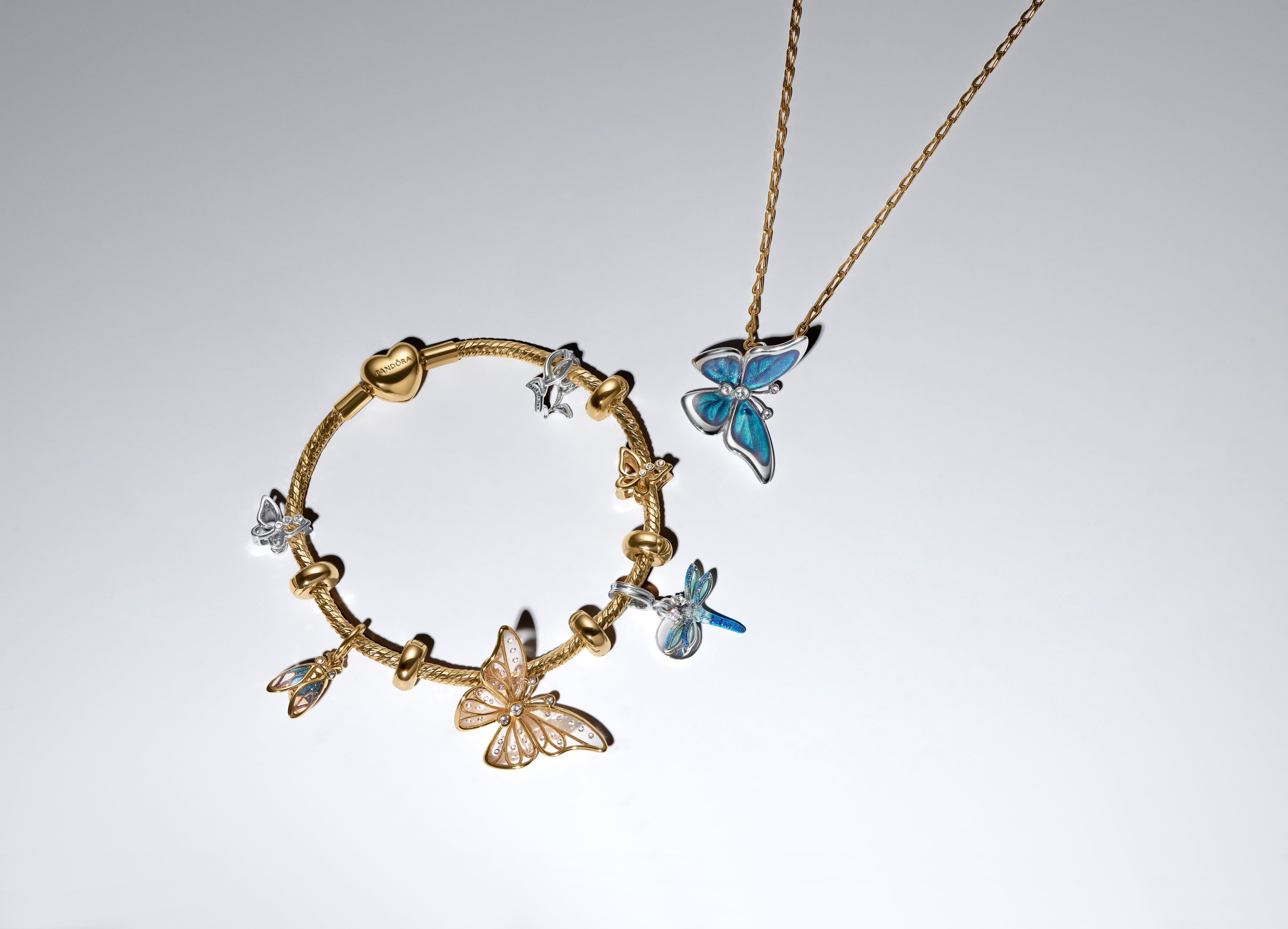 Cicada 14K Gold-Plated Dangle With Clear Cubic Zirconia, Glittery Blue And Purple Uv Resin