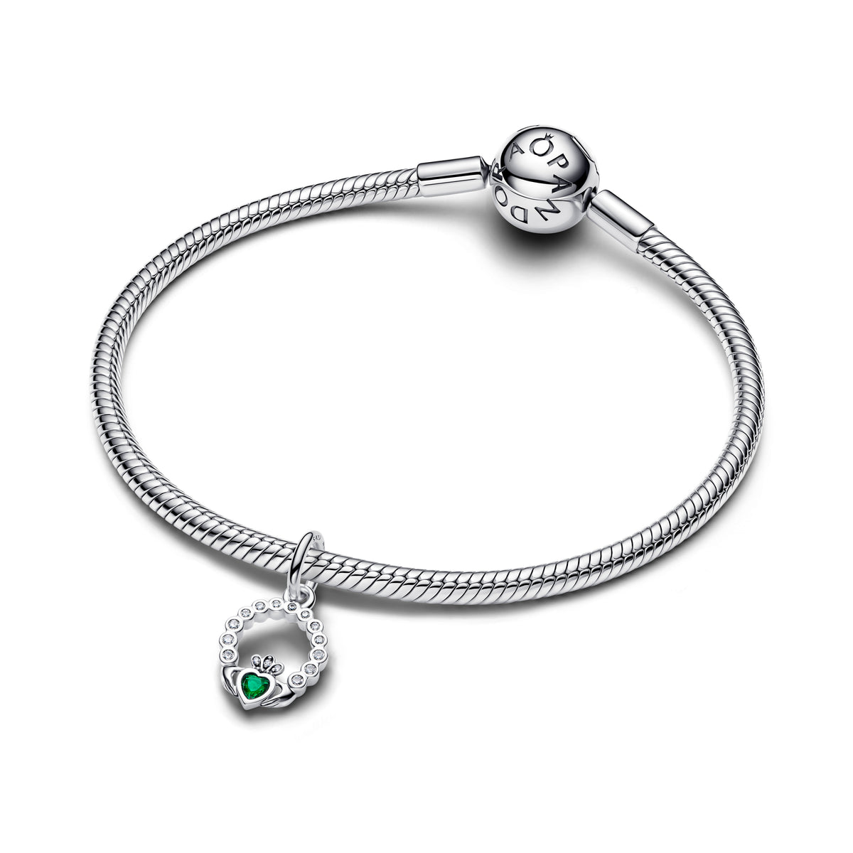 Claddagh Sterling Silver Dangle With Royal Green Crystal And Clear Cubic Zirconia