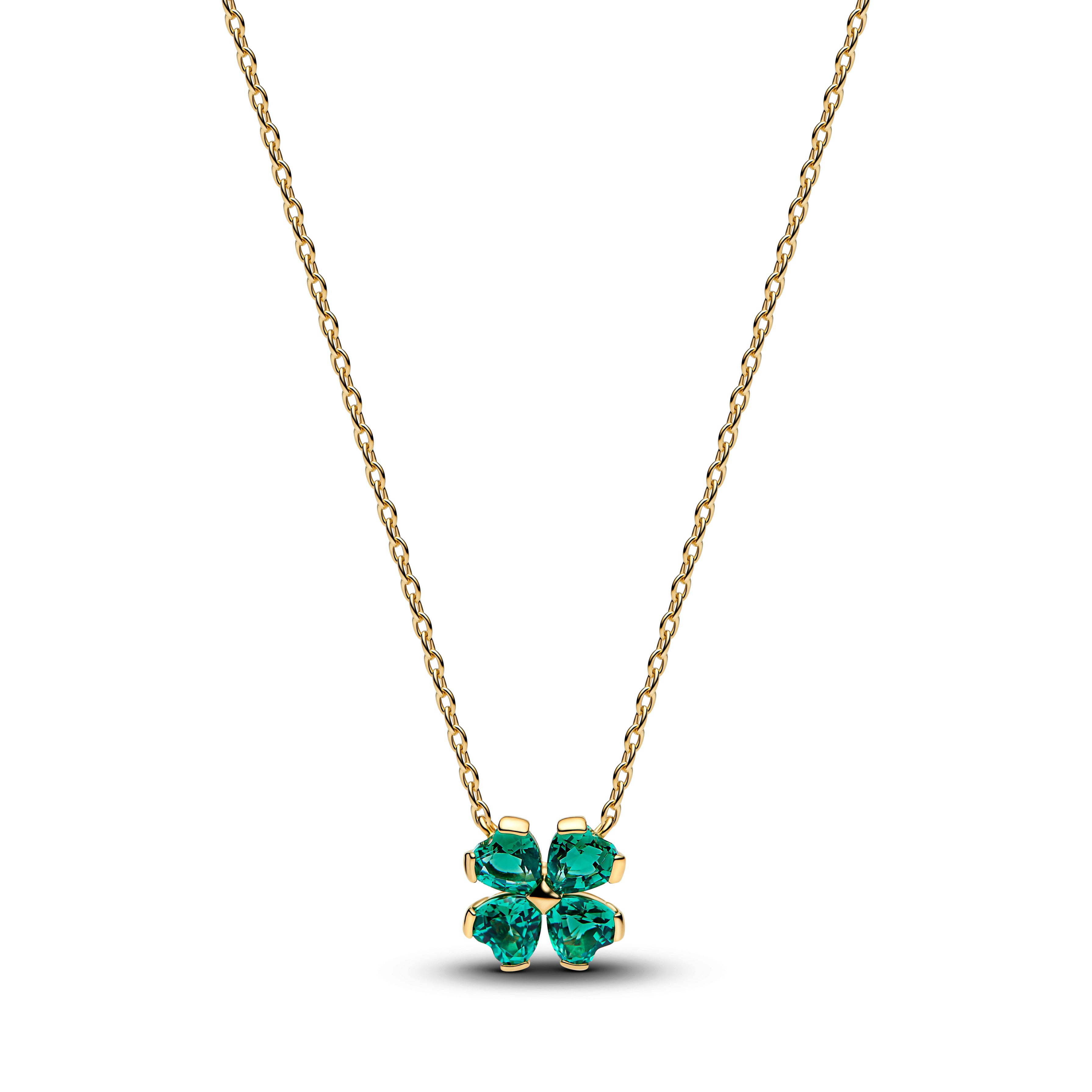 Clover 14K Gold-Plated Collier With Royal Green Crystal And Clear Cubic Zirconia