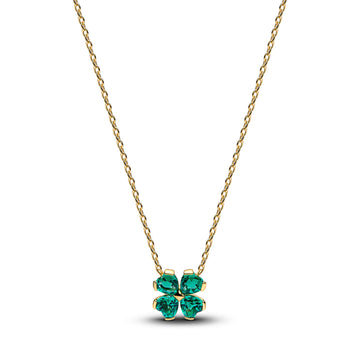 Clover 14K Gold-Plated Collier With Royal Green Crystal And Clear Cubic Zirconia