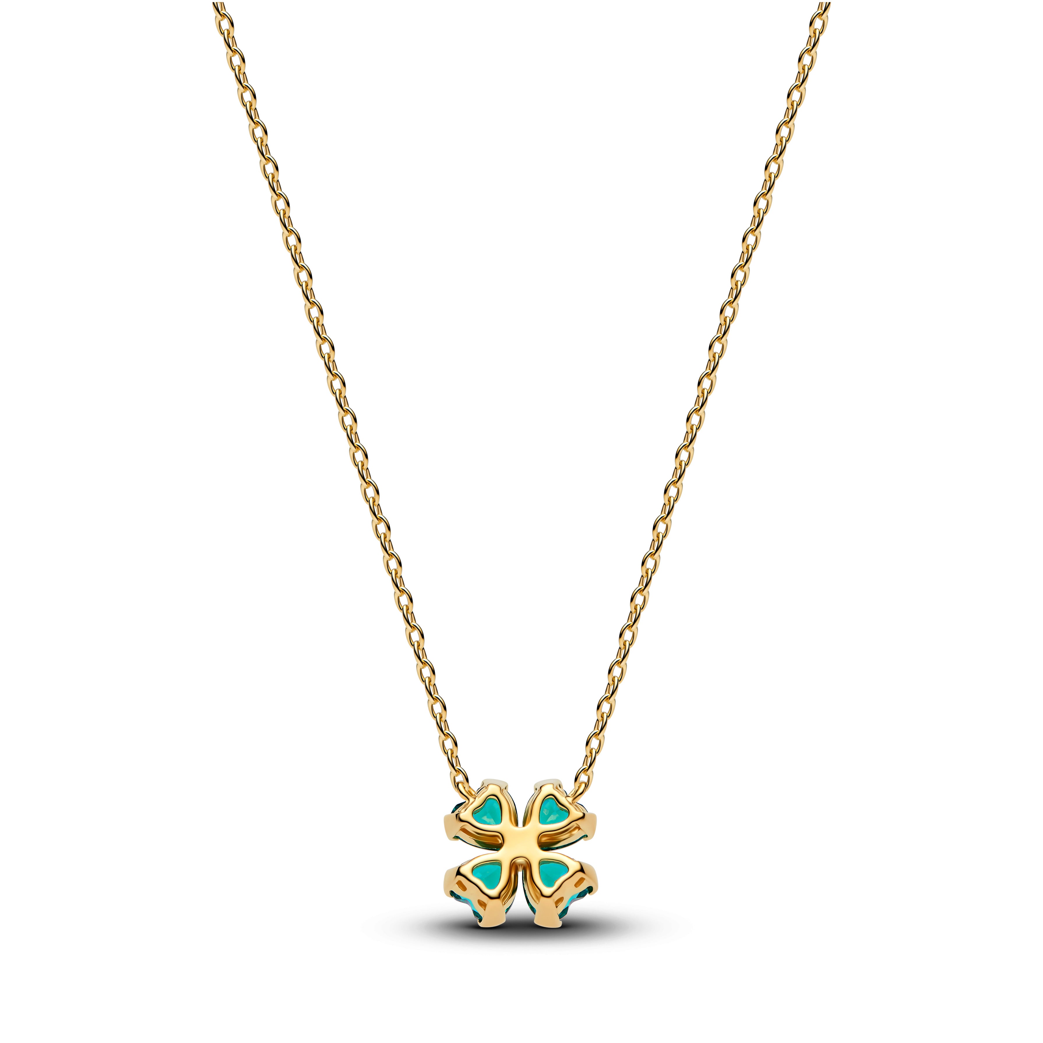 Clover 14K Gold-Plated Collier With Royal Green Crystal And Clear Cubic Zirconia