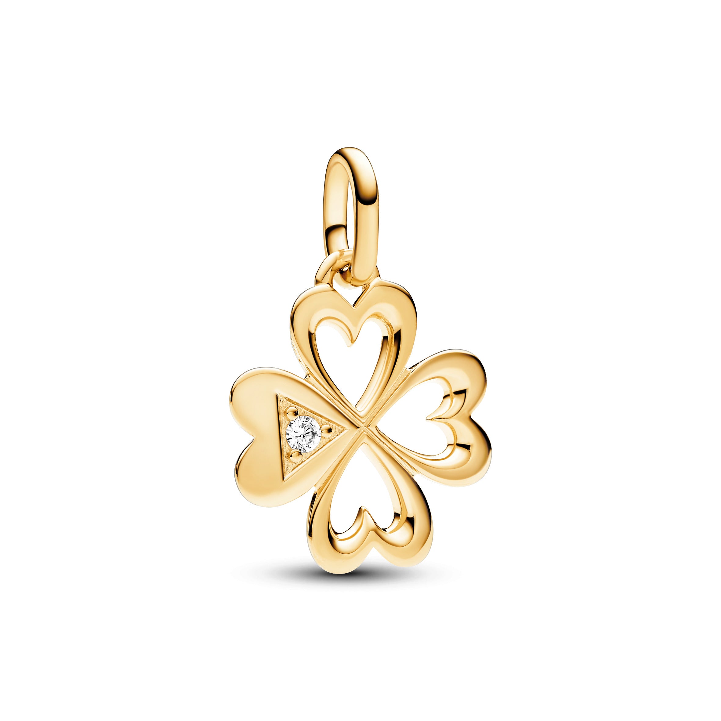 Clover 14K Gold-Plated Medallion With Clear Cubic Zirconia
